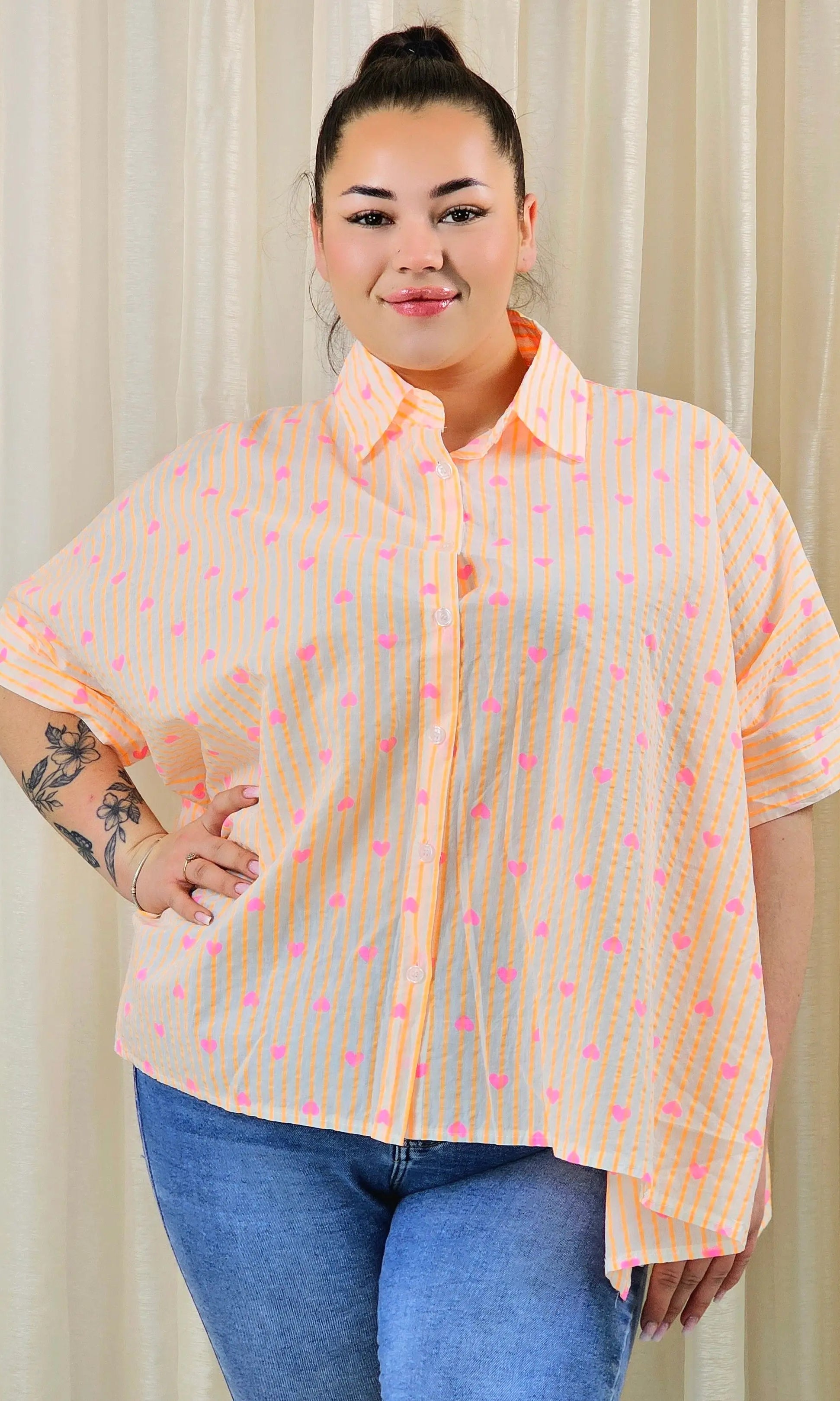 Koszula plus size oversize w paski – kolorowa koszula damska XXL z printem Stylowa XL