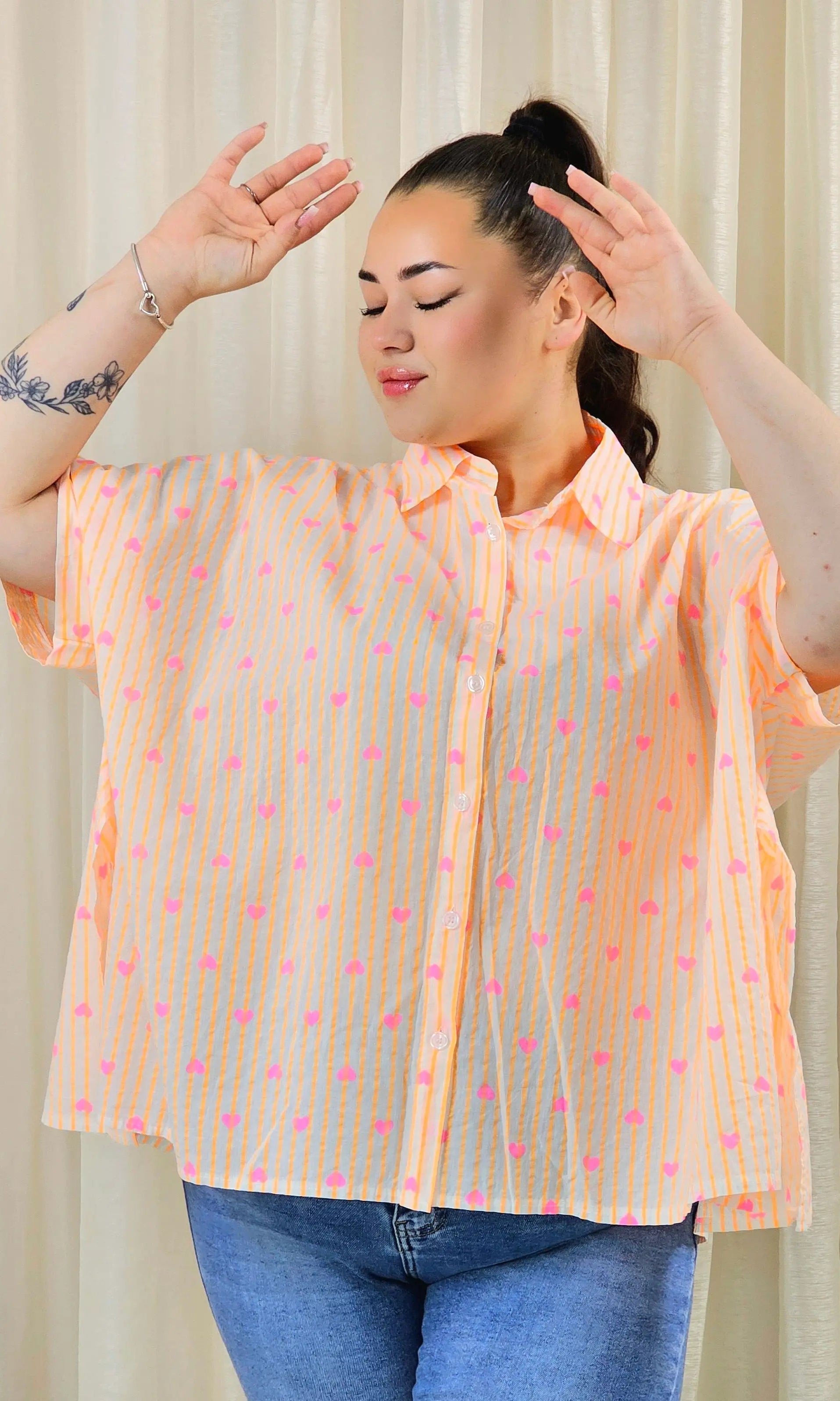 Koszula plus size oversize w paski – kolorowa koszula damska XXL z printem Stylowa XL