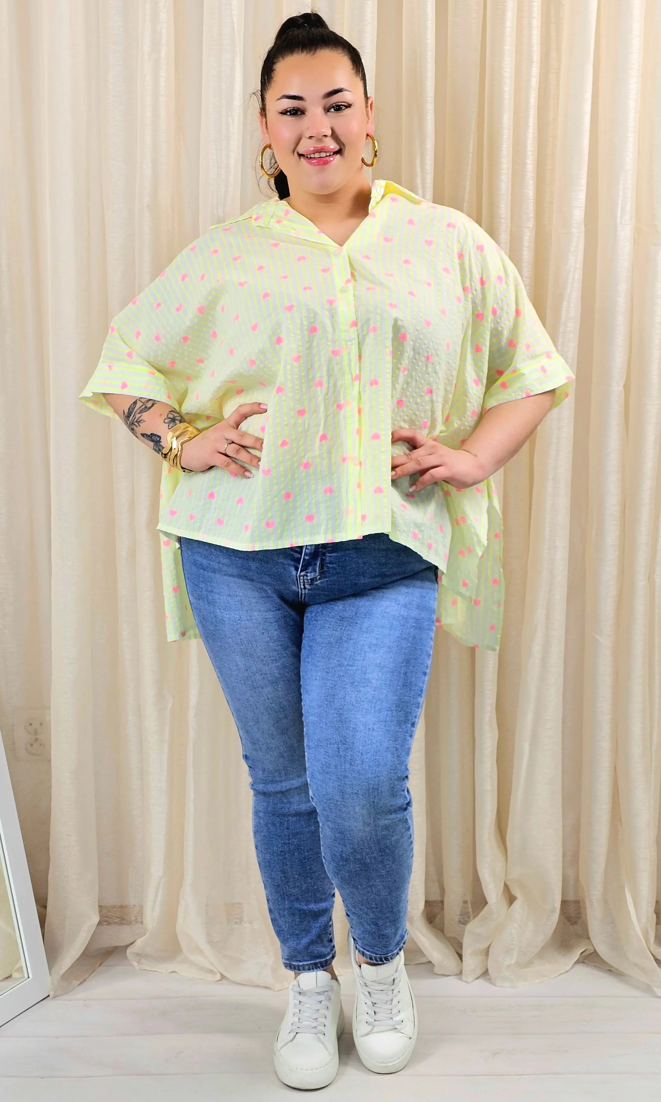 Koszula plus size oversize w paski – kolorowa koszula damska XXL z printem Stylowa XL
