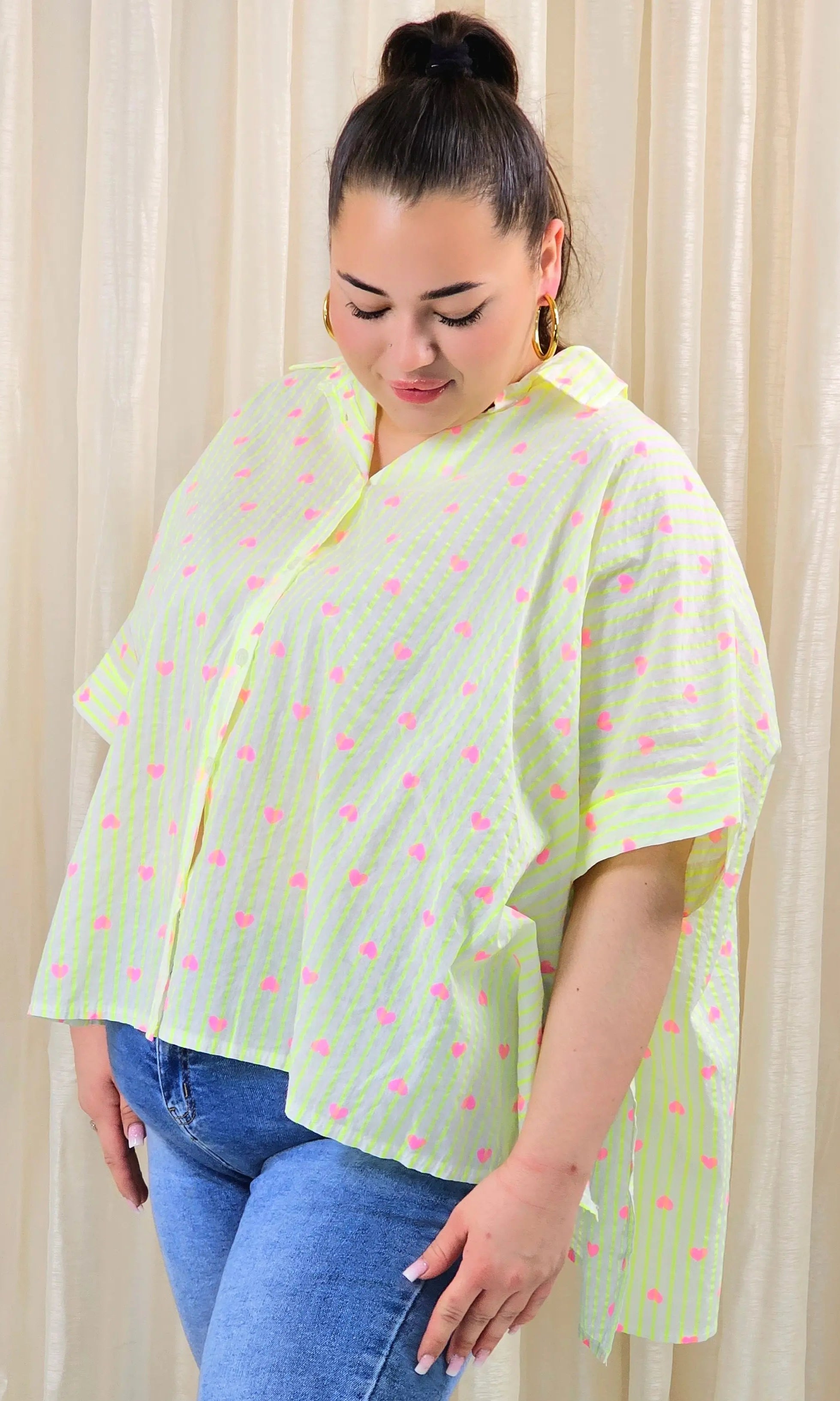 Koszula plus size oversize w paski – kolorowa koszula damska XXL z printem Stylowa XL
