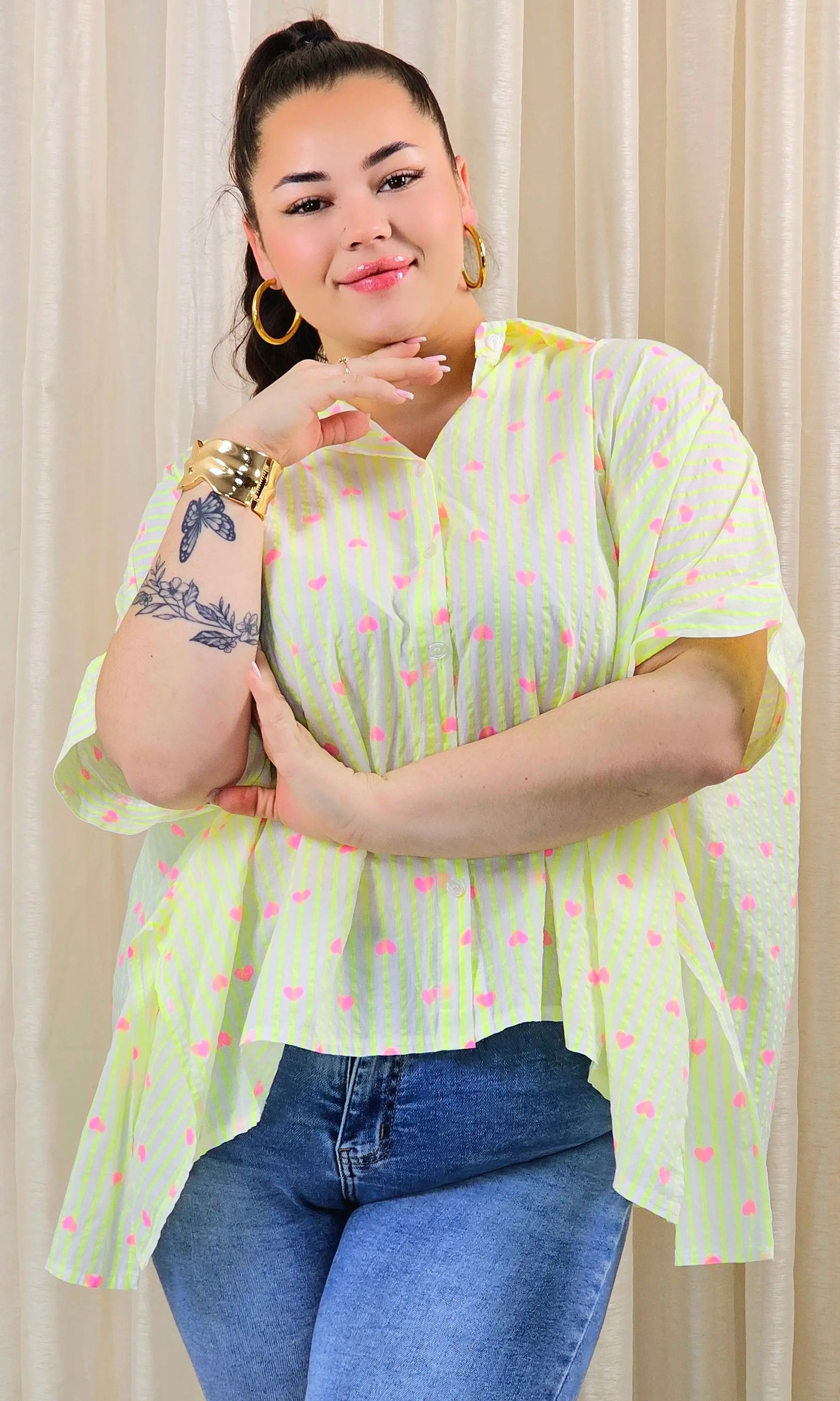 Koszula plus size oversize w paski – kolorowa koszula damska XXL z printem Stylowa XL