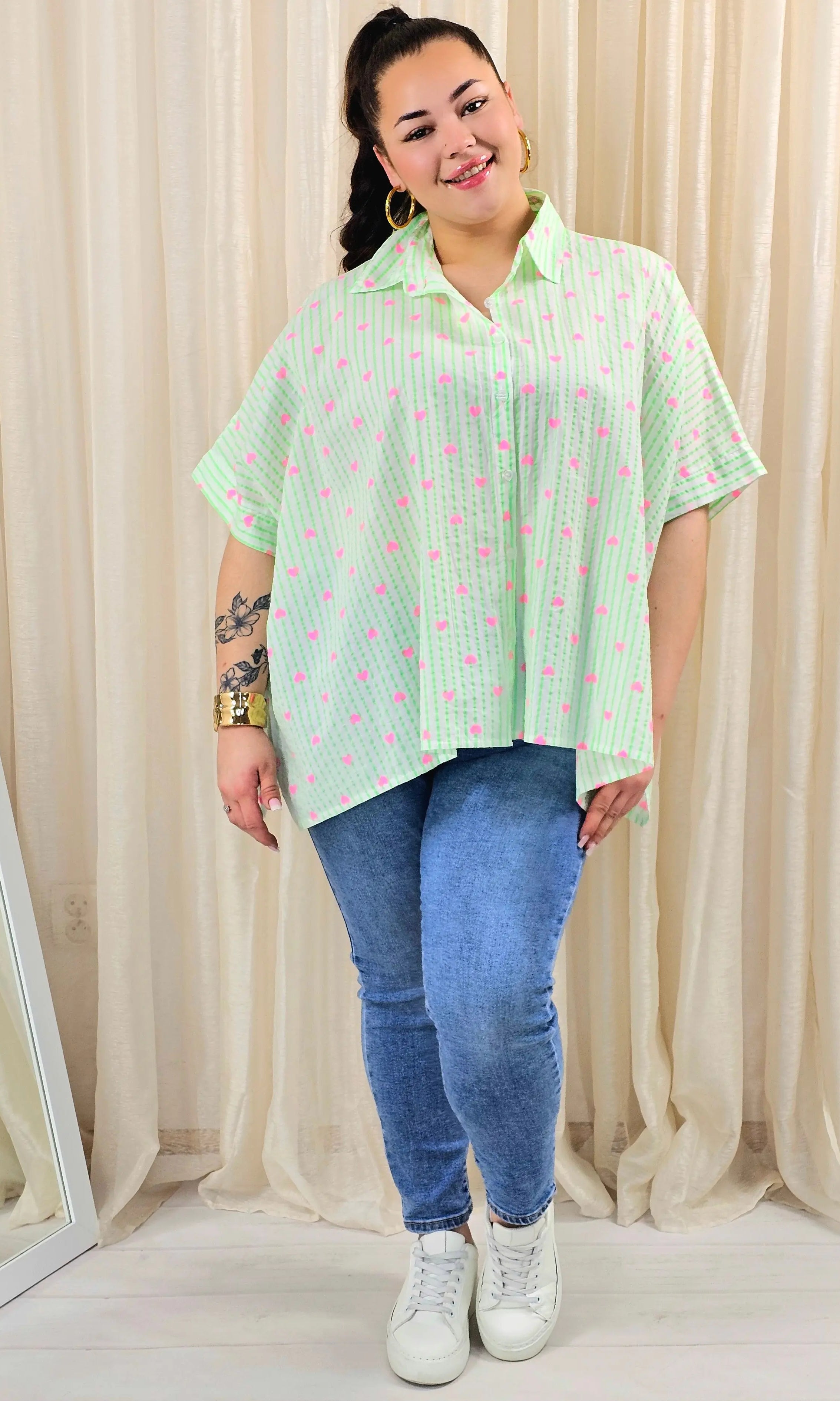 Koszula plus size oversize w paski – kolorowa koszula damska XXL z printem Stylowa XL