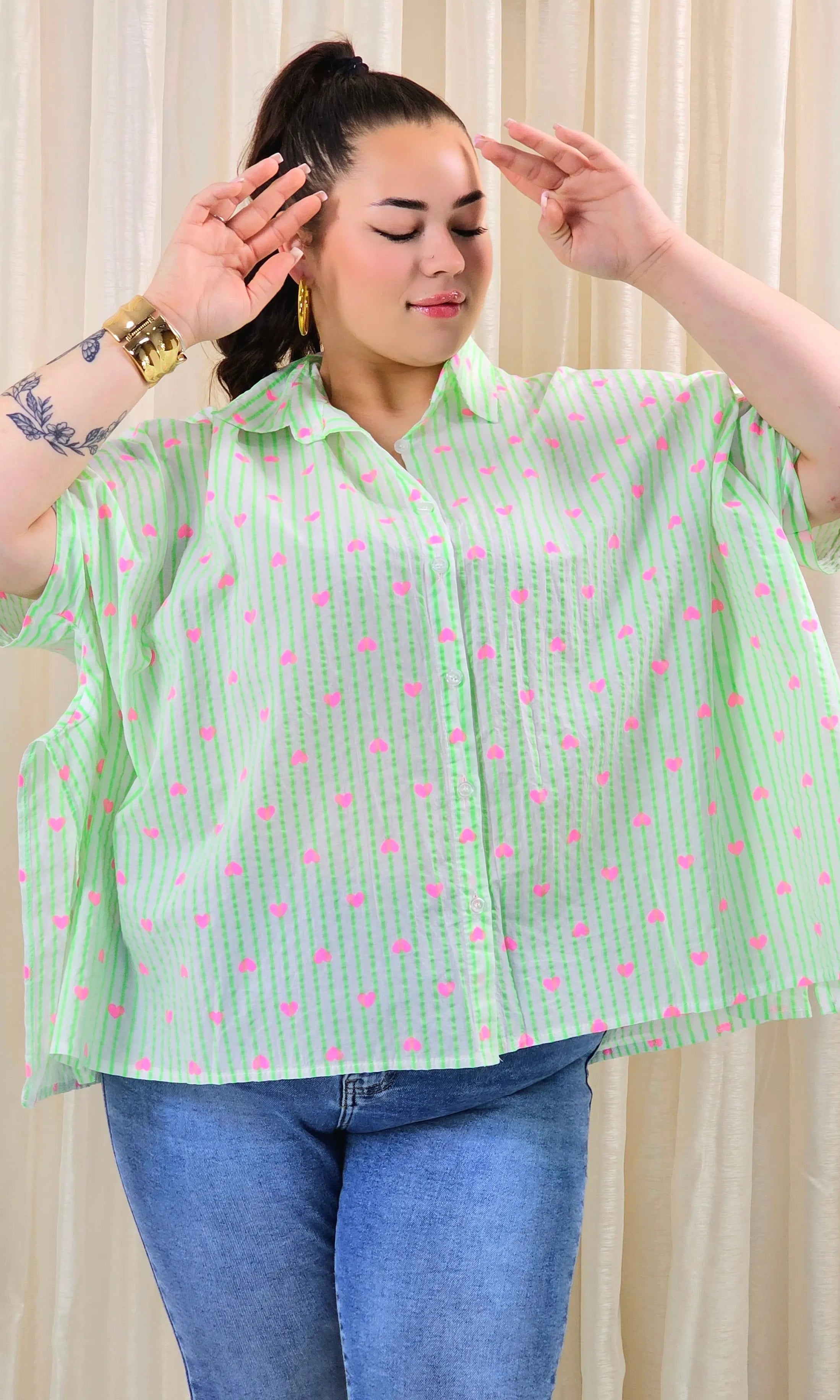 Koszula plus size oversize w paski – kolorowa koszula damska XXL z printem Stylowa XL