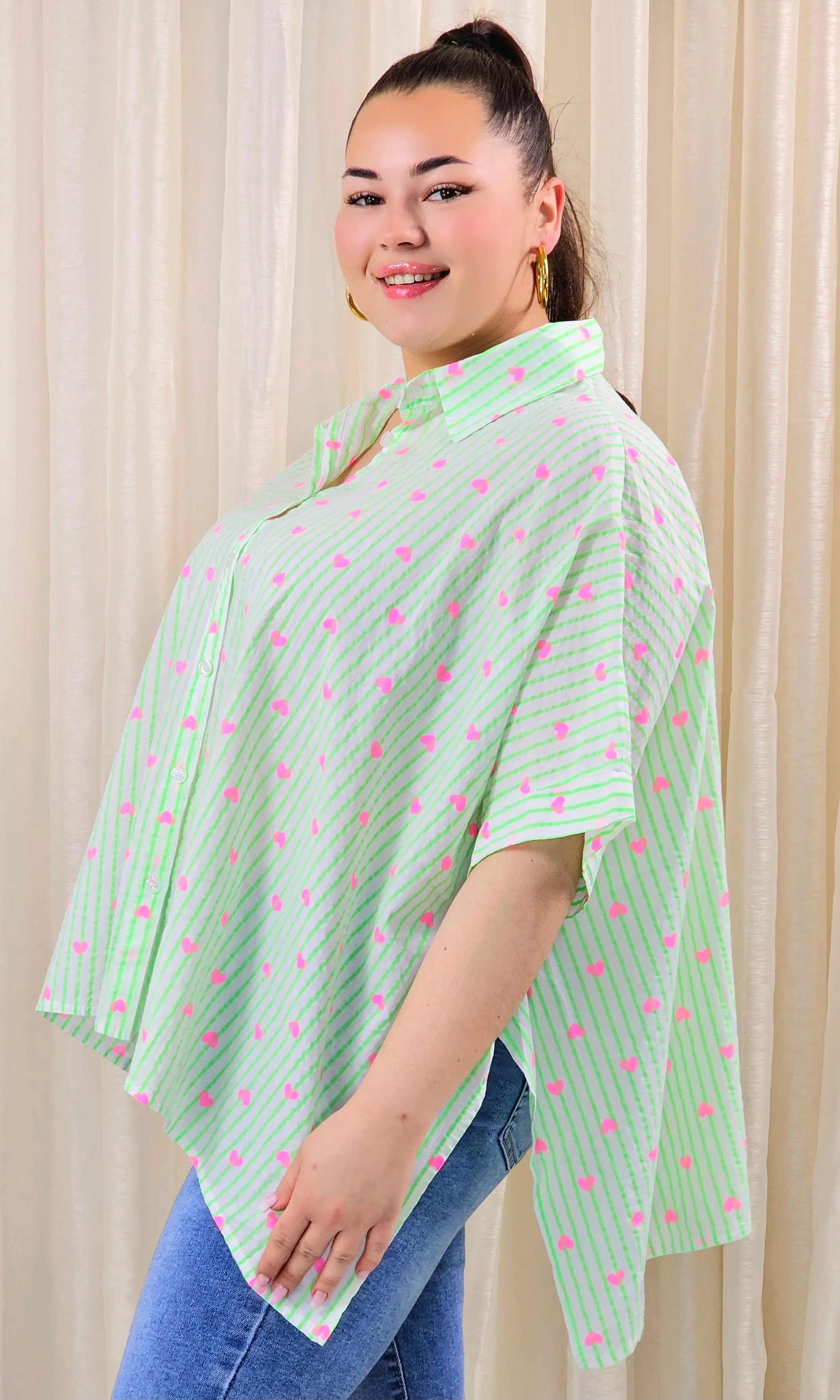 Koszula plus size oversize w paski – kolorowa koszula damska XXL z printem Stylowa XL