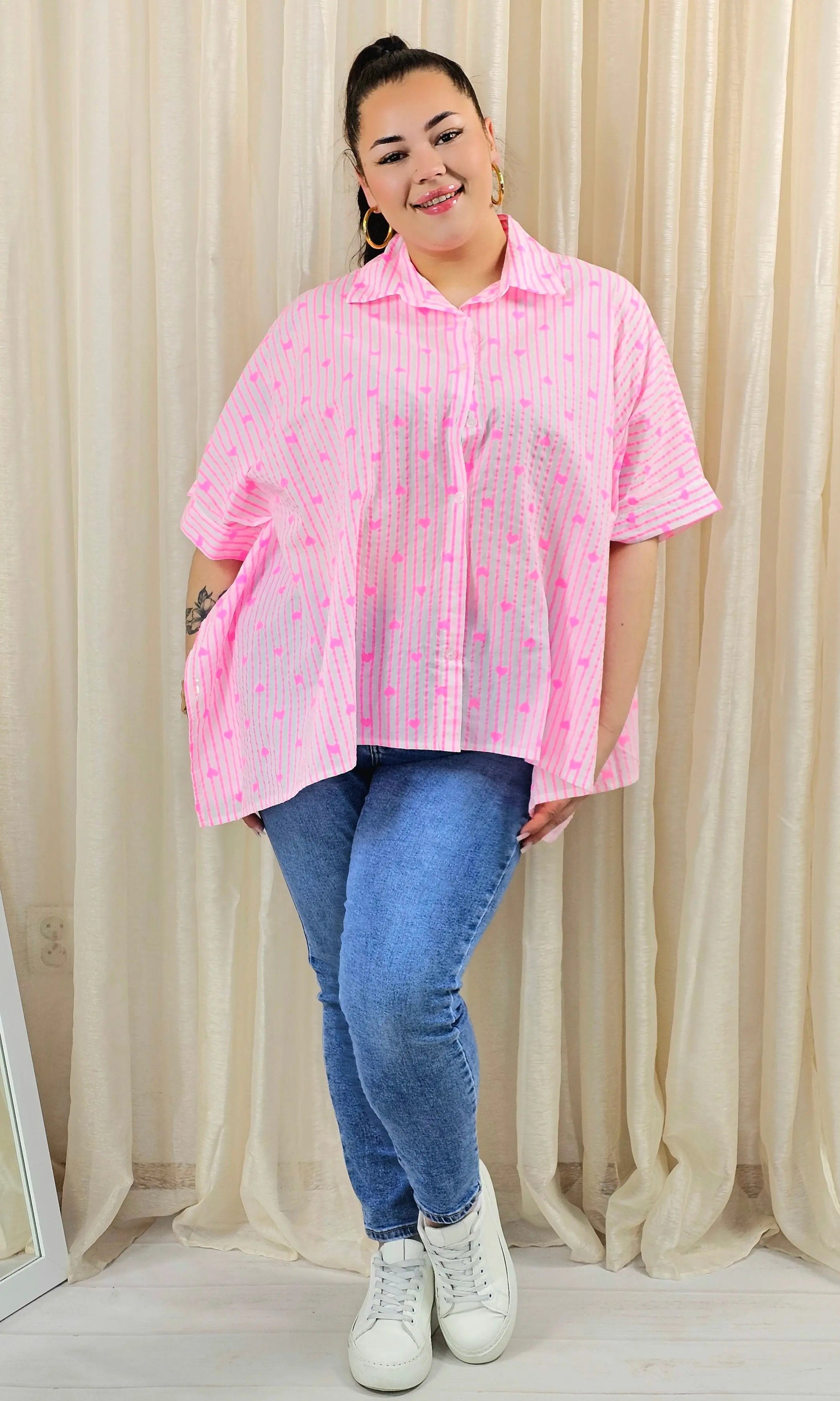 Koszula plus size oversize w paski – kolorowa koszula damska XXL z printem Stylowa XL