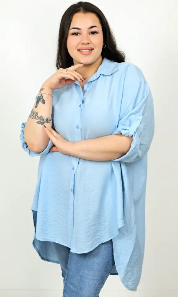 Koszula plus size oversize z wydłużonym tyłem – styl i komfort XXL Stylowa XL