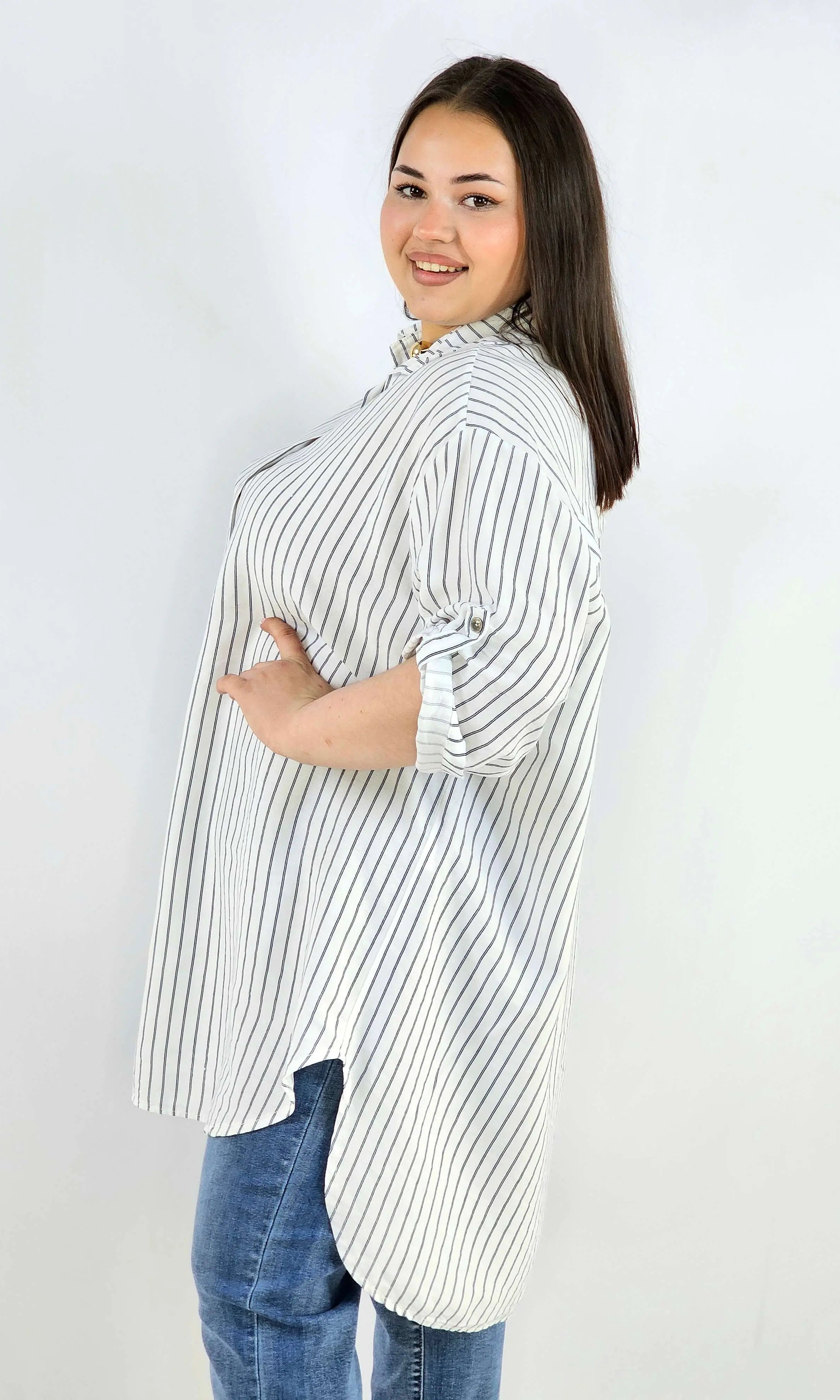 Koszula plus size w paski oversize lekka i przewiewna Stylowa XL