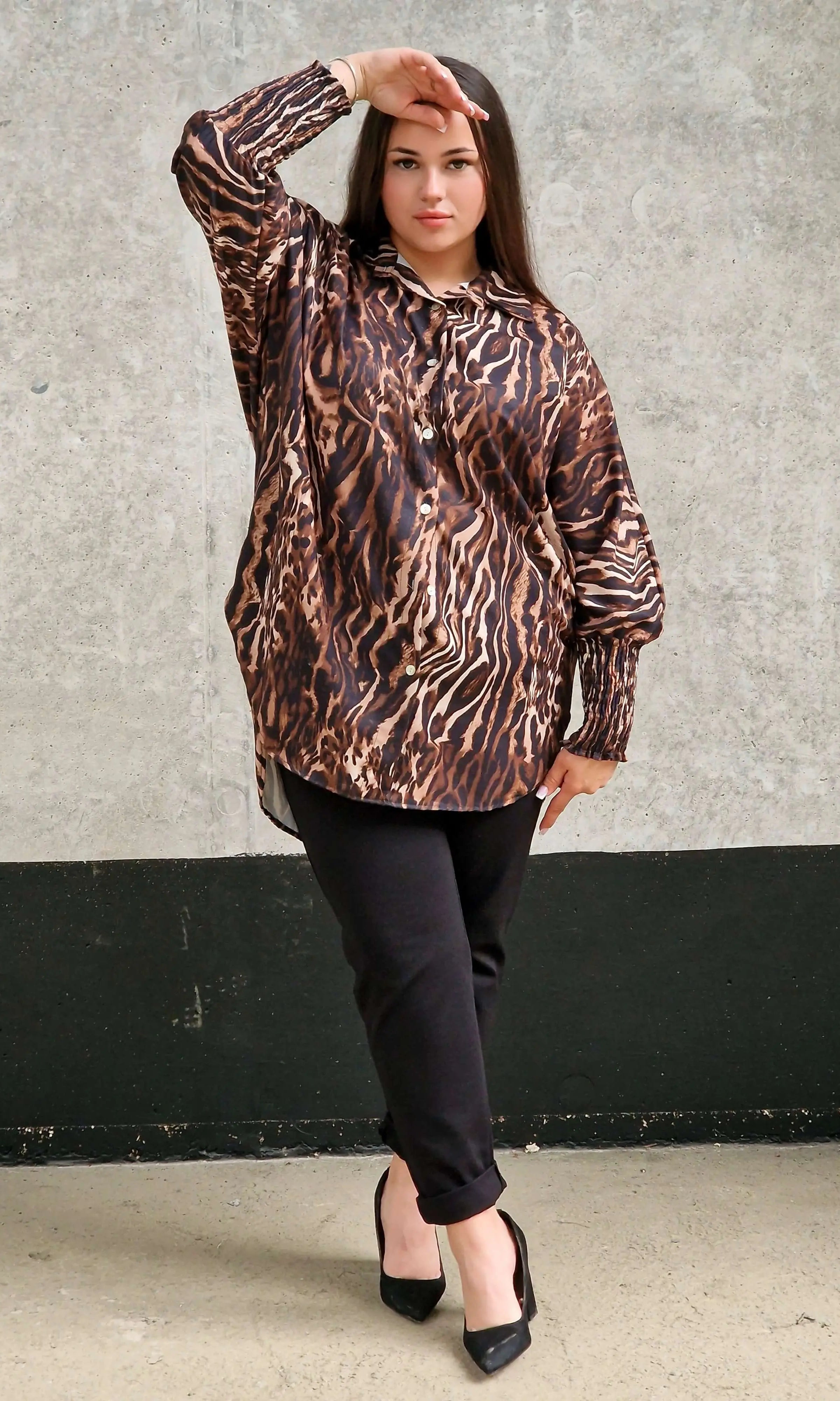 Koszula plus size w zwierzęcy print o luźnym kroju Stylowa XL Stylowa XL
