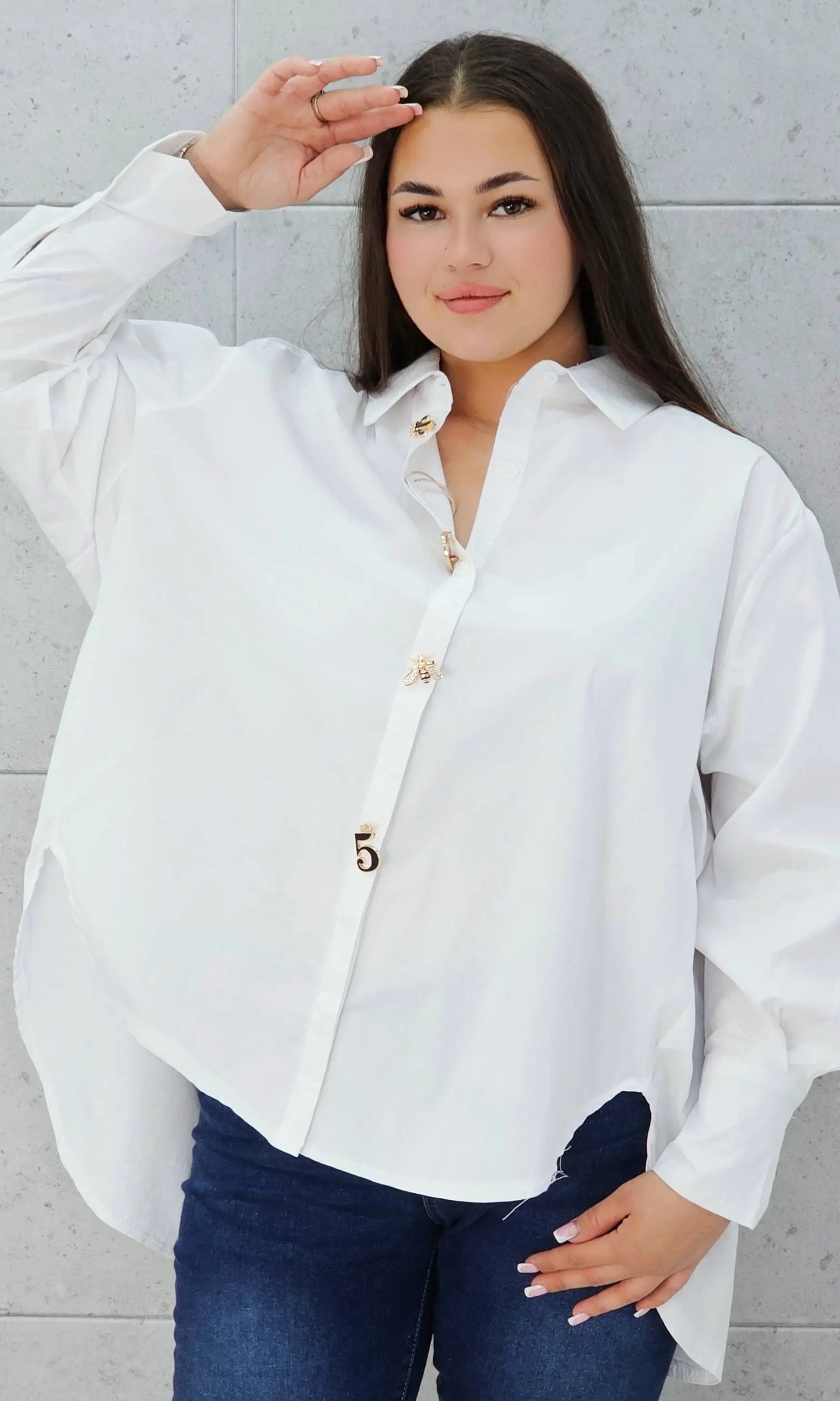 Koszula plus size z biżuteryjnymi guzikami Stylowa XL