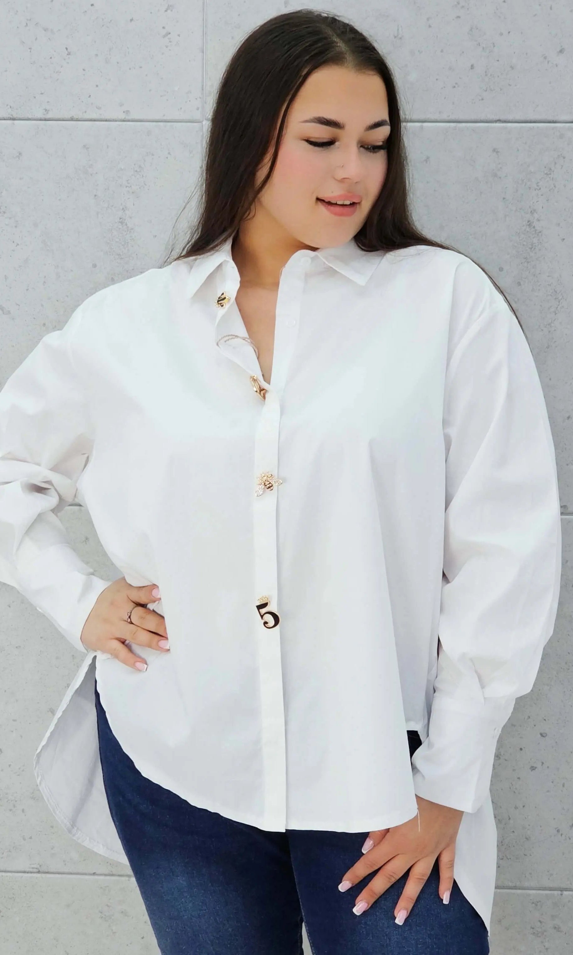Koszula plus size z biżuteryjnymi guzikami Stylowa XL