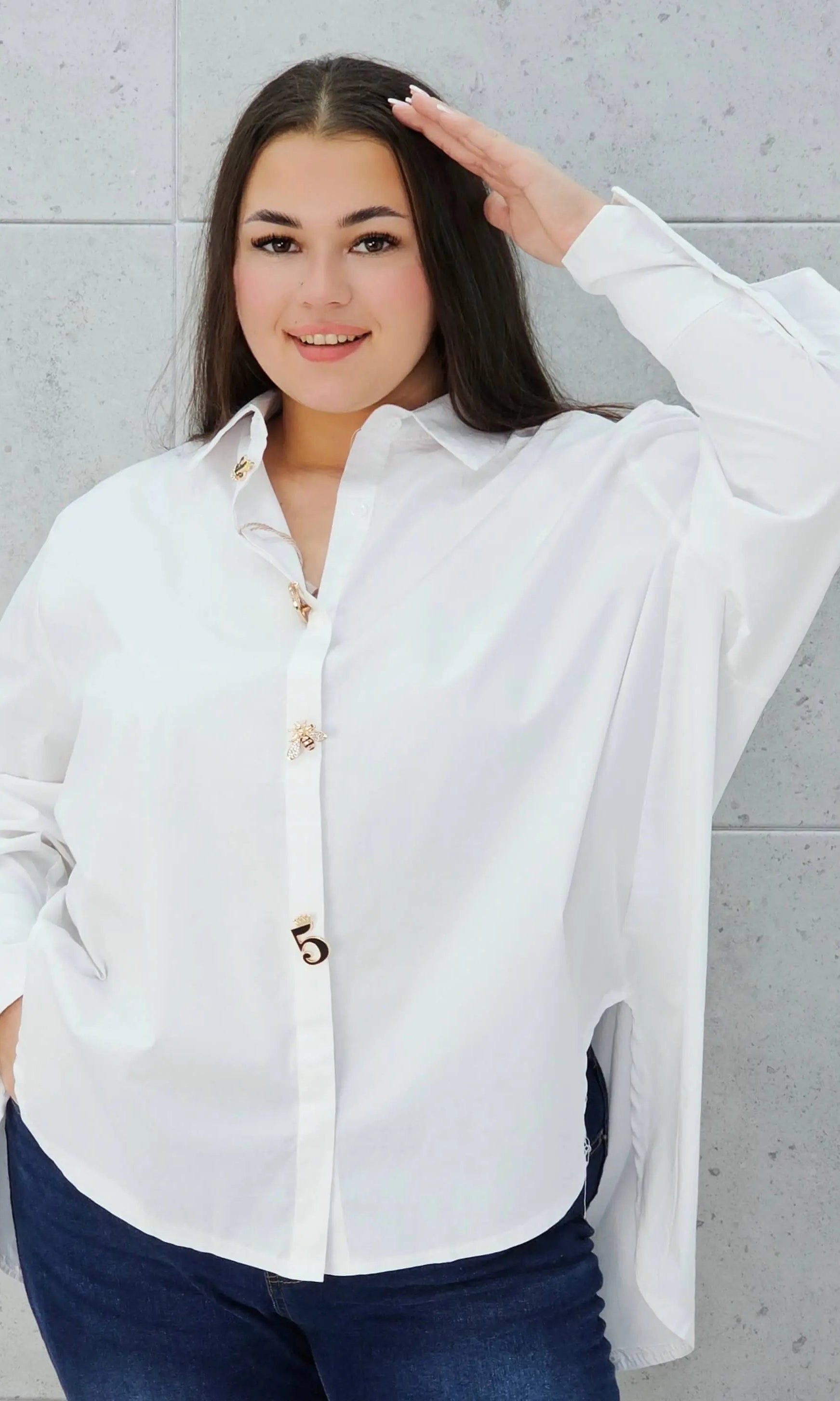 Koszula plus size z biżuteryjnymi guzikami Stylowa XL