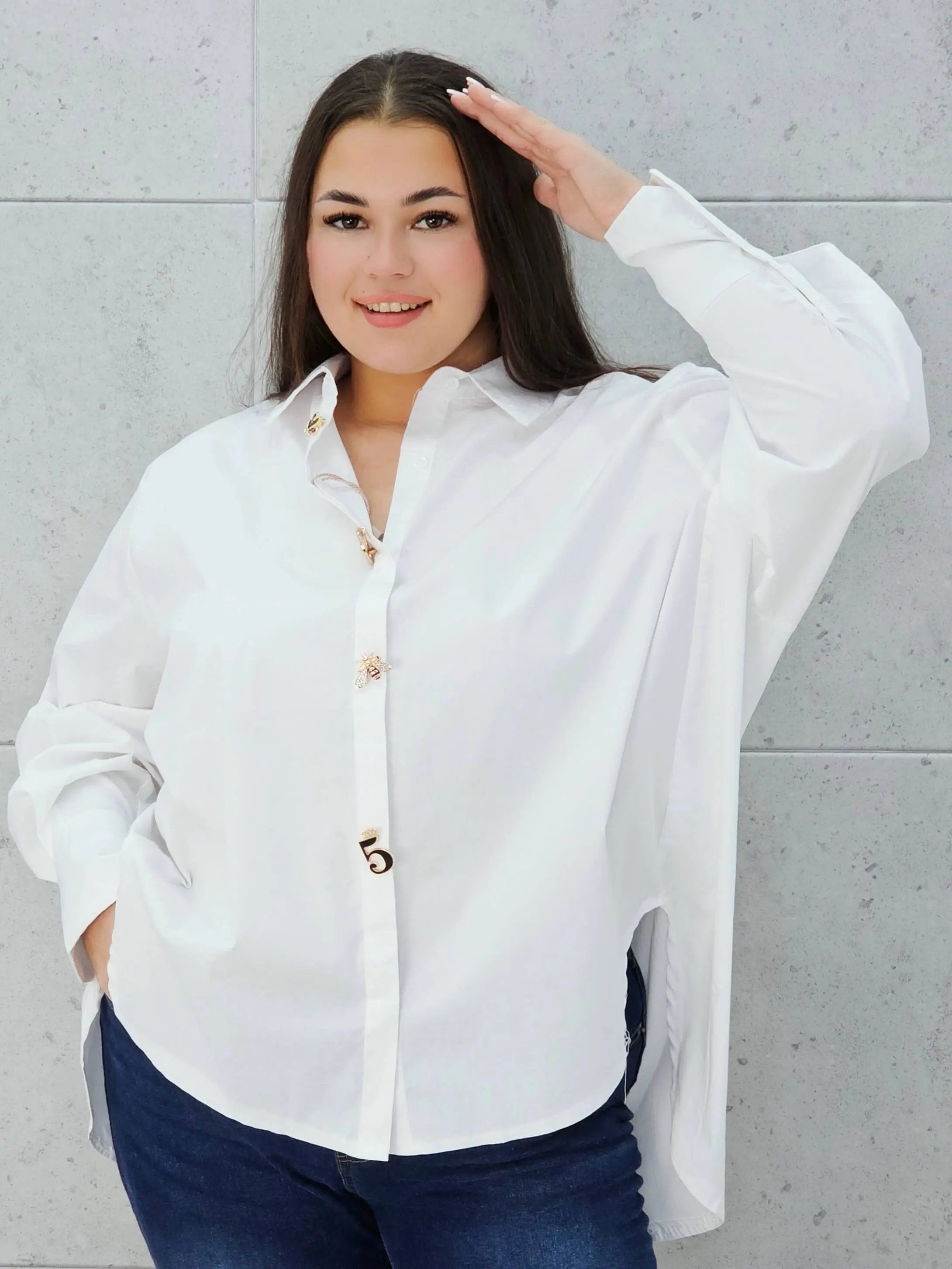 Koszula plus size z biżuteryjnymi guzikami Stylowa XL