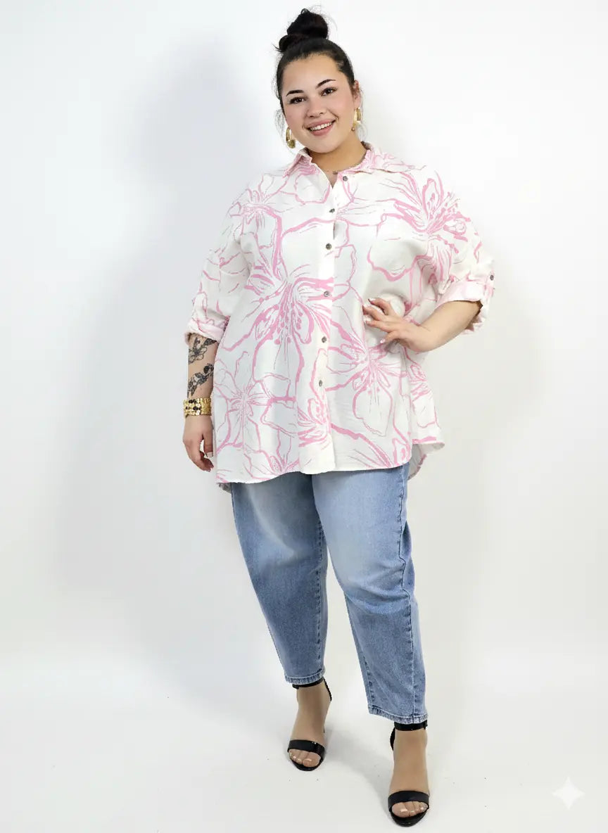 Koszula plus size z kobiecym wzorem i swobodnym fasonem Stylowa XL