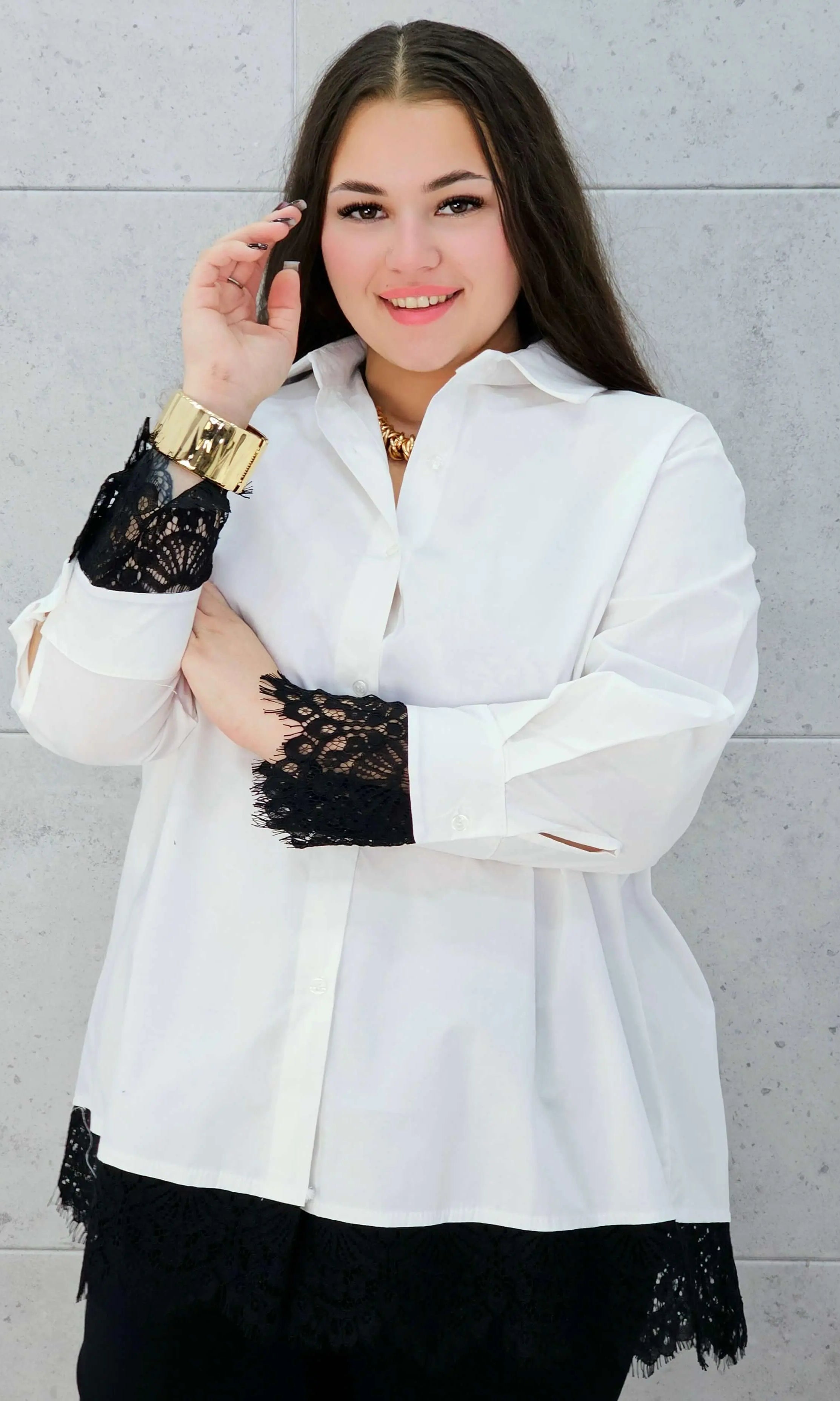 koszula z koronką biała plus size Stylowa XL – przód