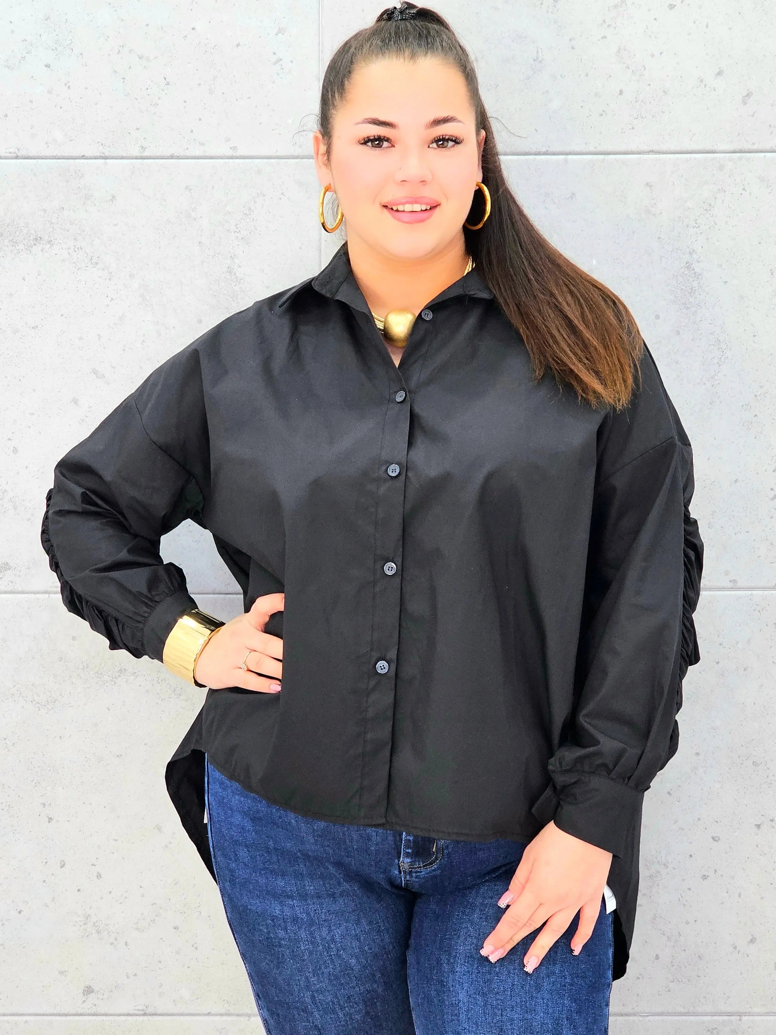 Koszula plus size z marszczonym rękawem – elegancja i komfort dla kobiet XXL Stylowa XL