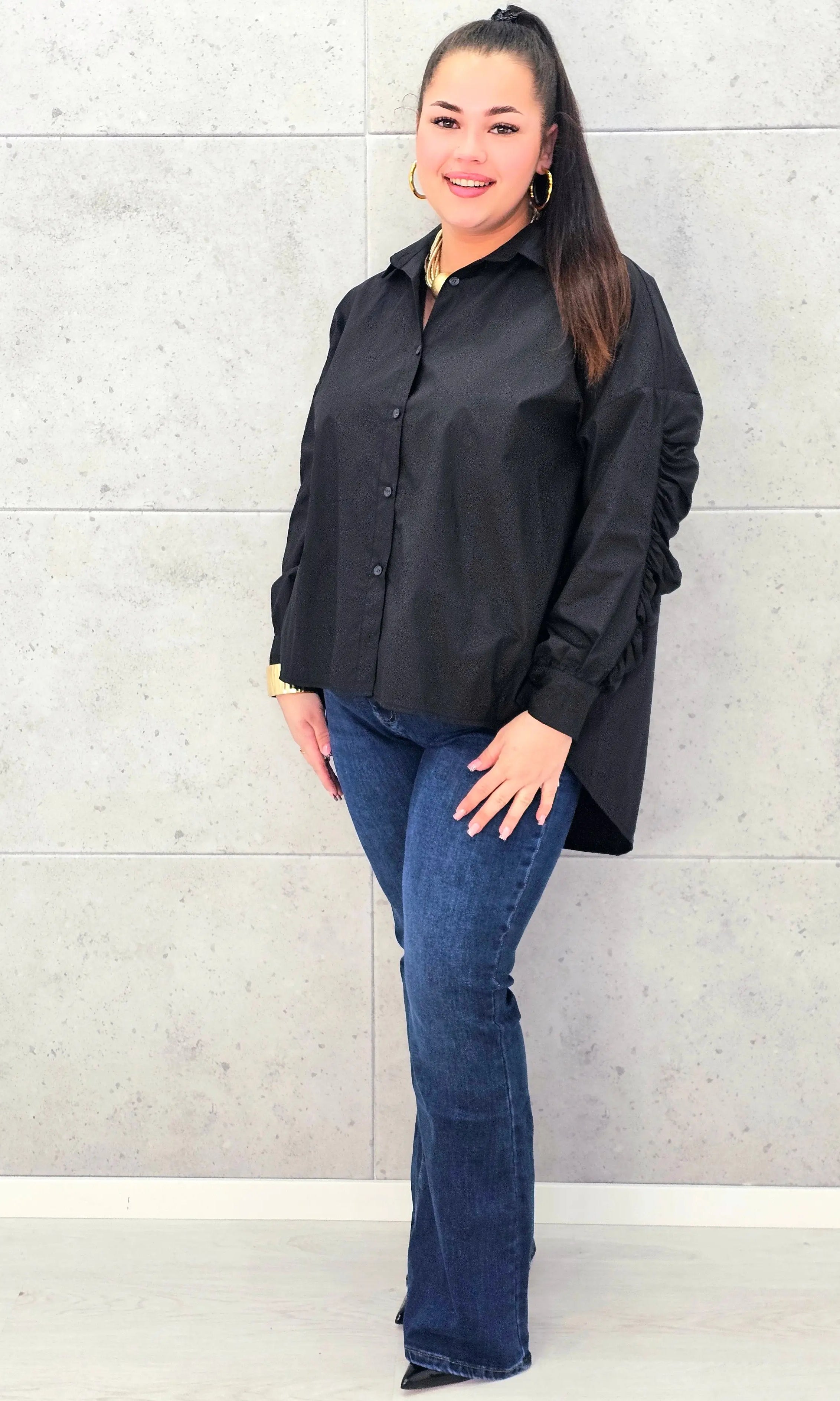 Koszula plus size z marszczonym rękawem – elegancja i komfort dla kobiet XXL Stylowa XL