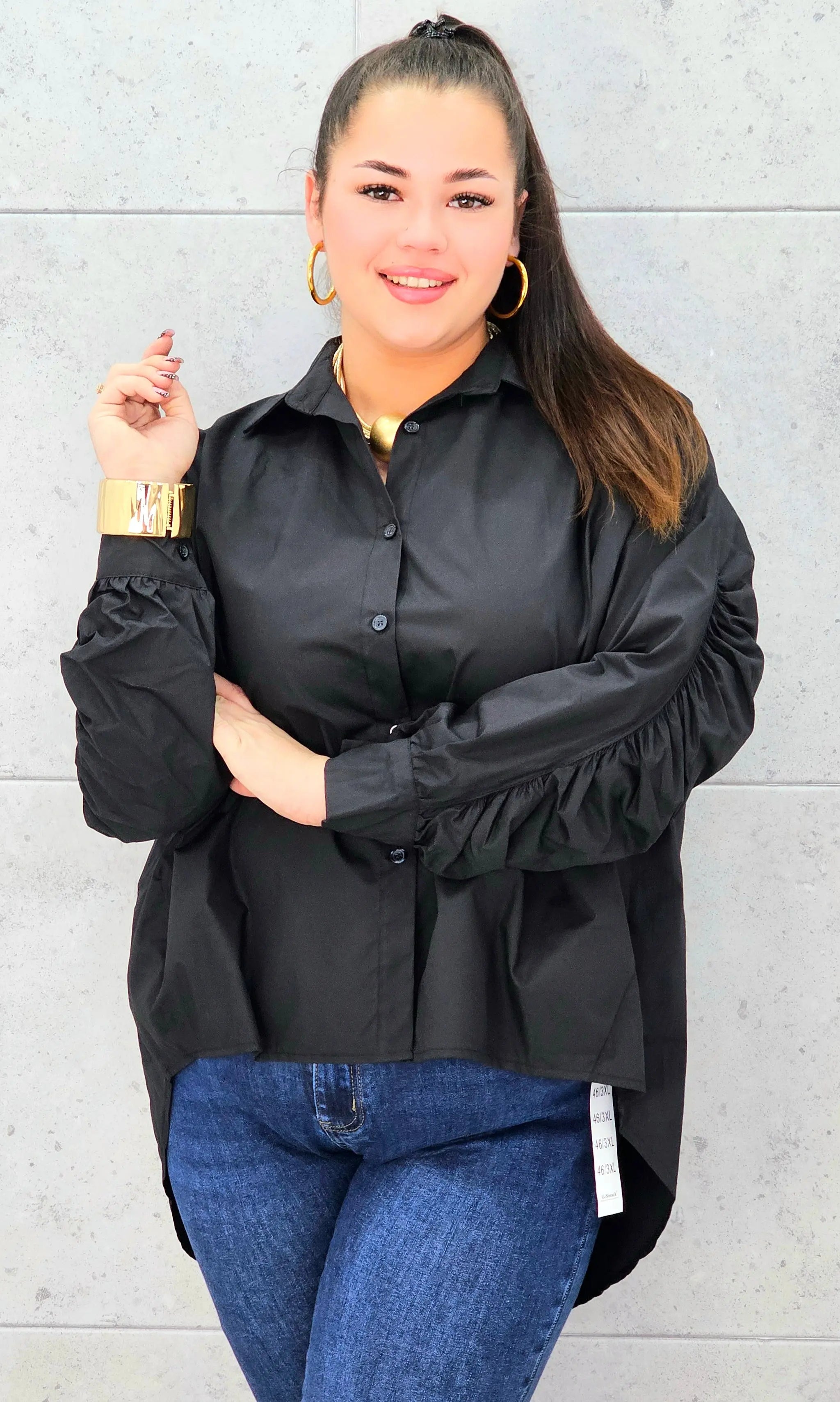 Koszula plus size z marszczonym rękawem – elegancja i komfort dla kobiet XXL Stylowa XL