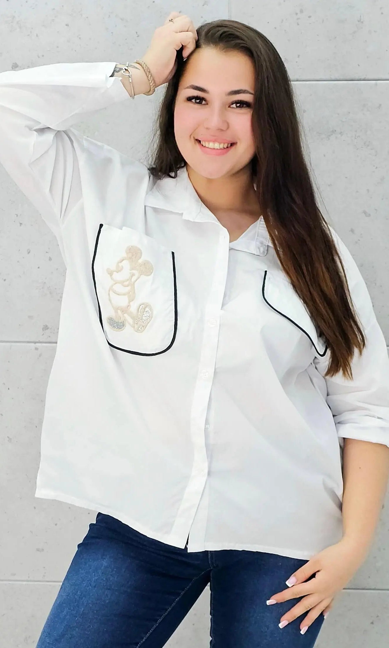 Koszula z kieszenią na przodzie z naszywaną MIKI Stylowa XL