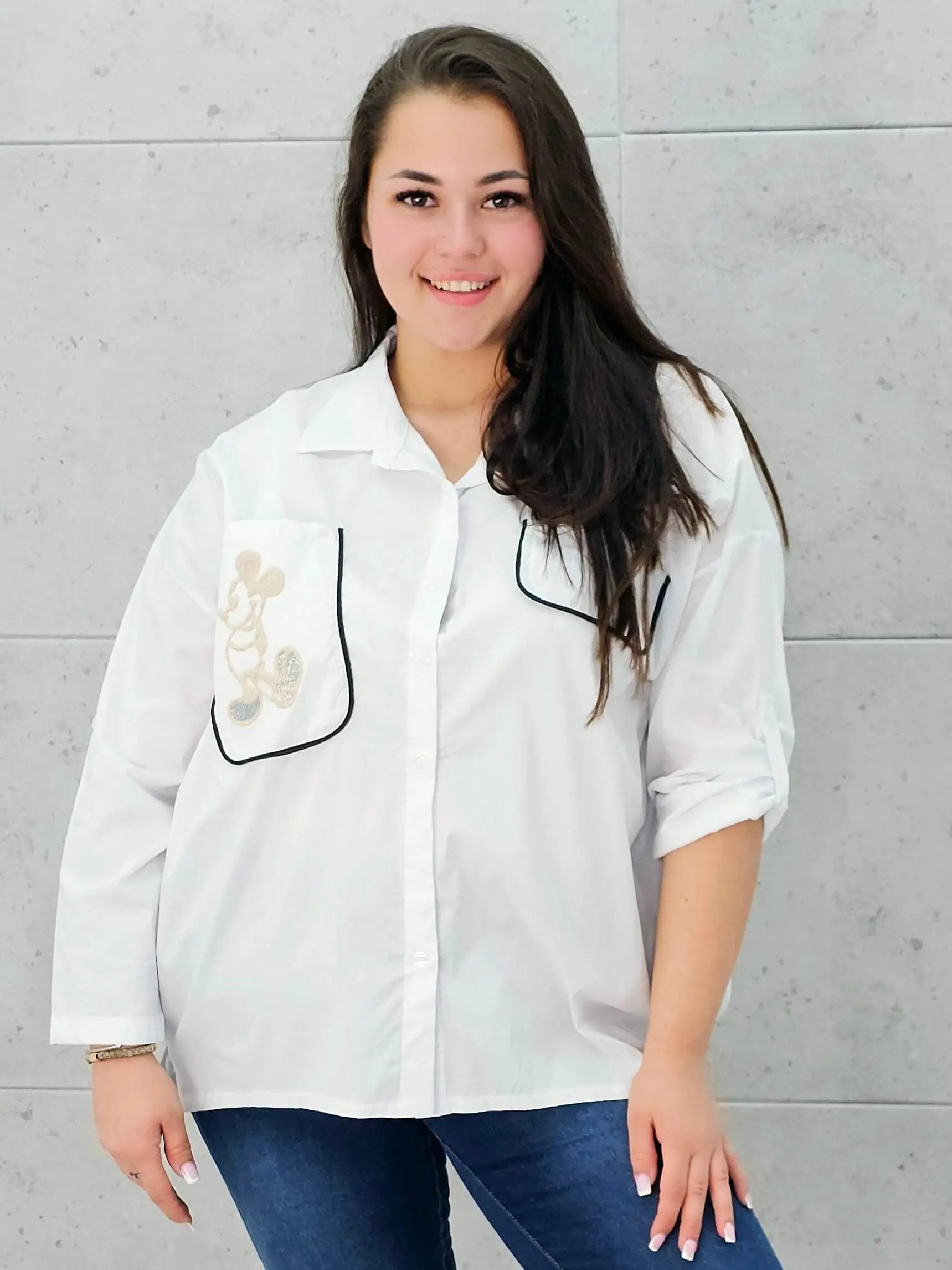 Koszula z kieszenią na przodzie z naszywaną MIKI Stylowa XL