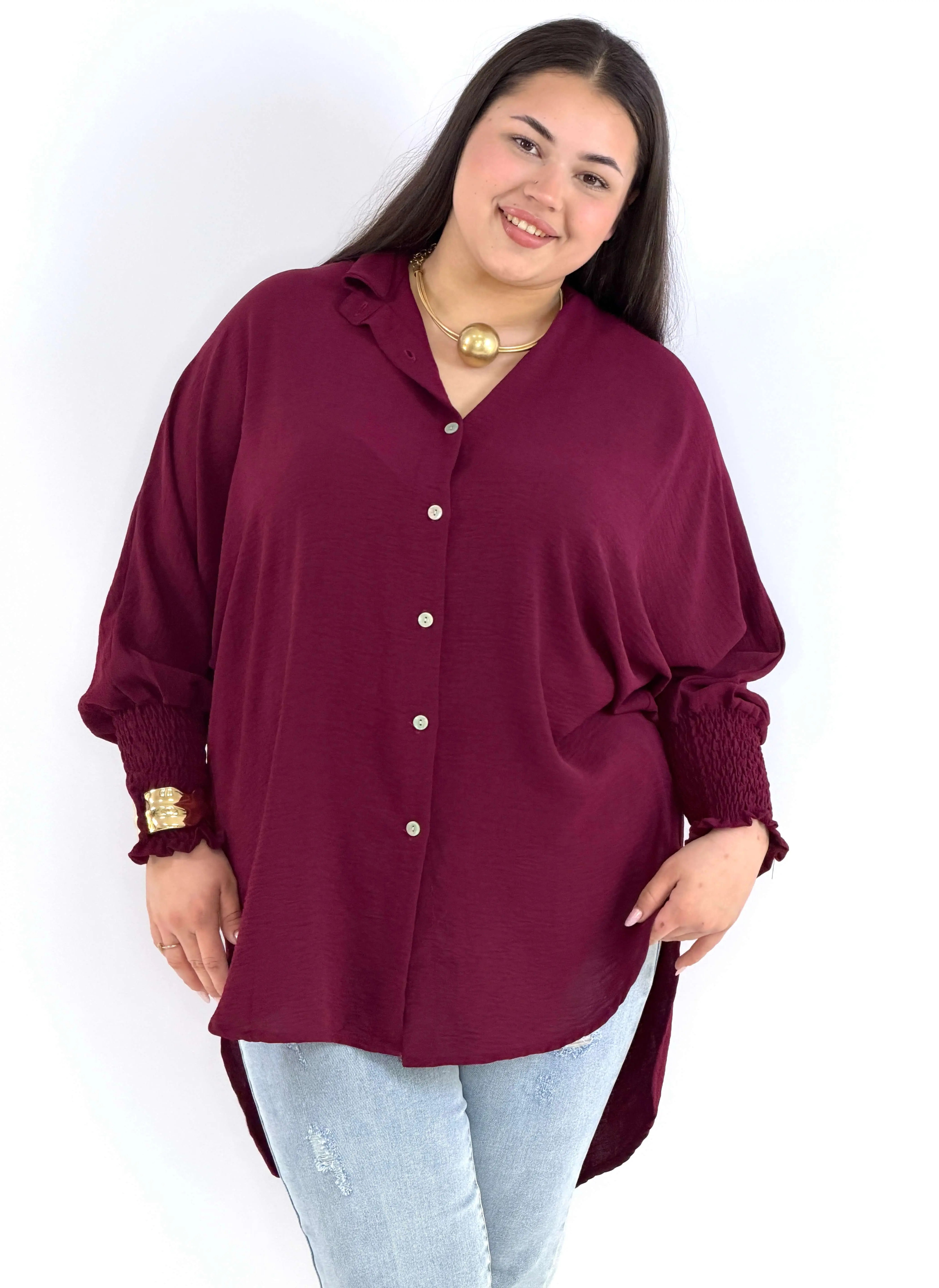 Koszulowa bluzka/tunika plus size ze ściągaczami –| Stylowa XL Stylowa XL
