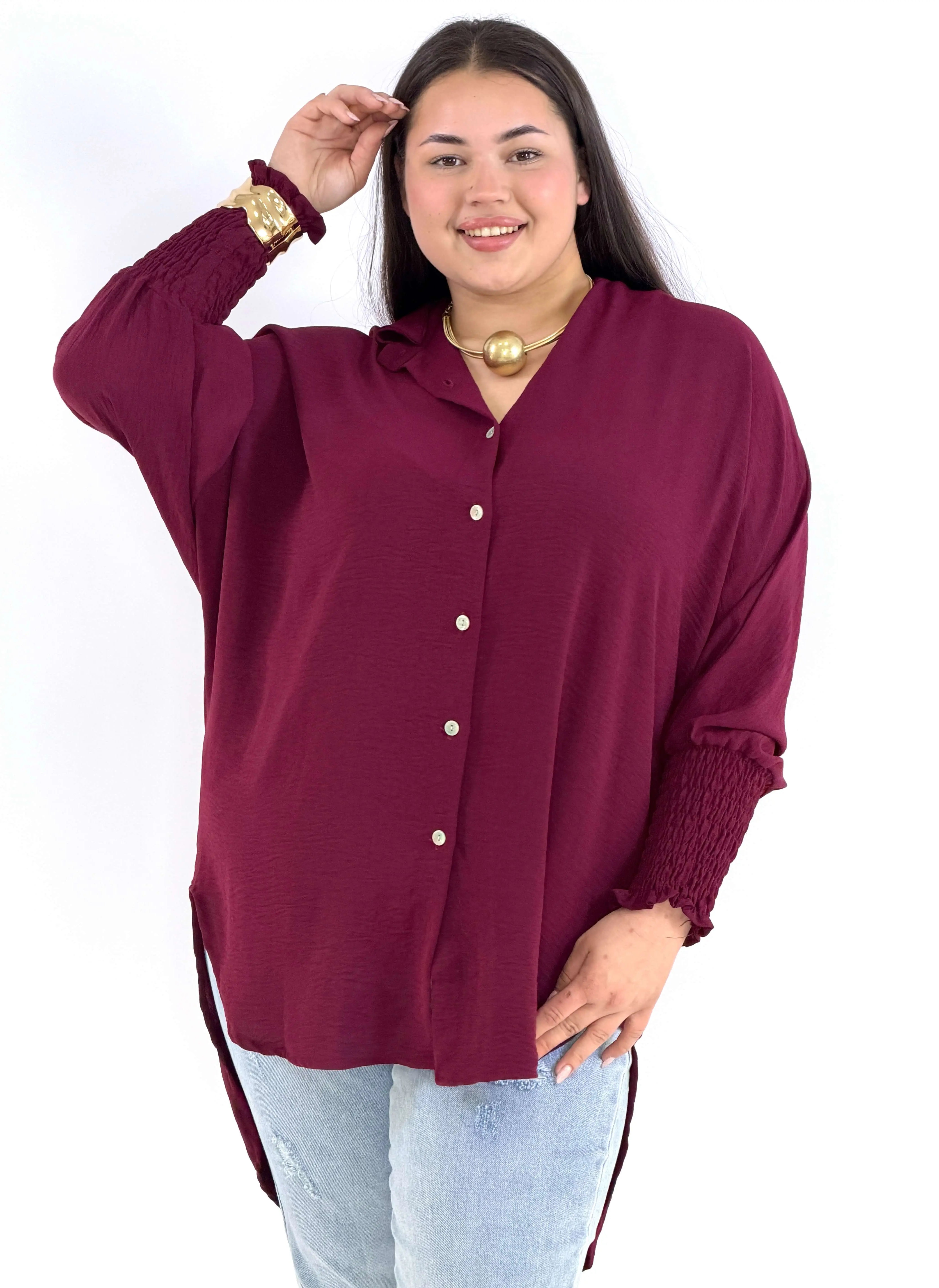 Koszulowa bluzka/tunika plus size ze ściągaczami –| Stylowa XL Stylowa XL