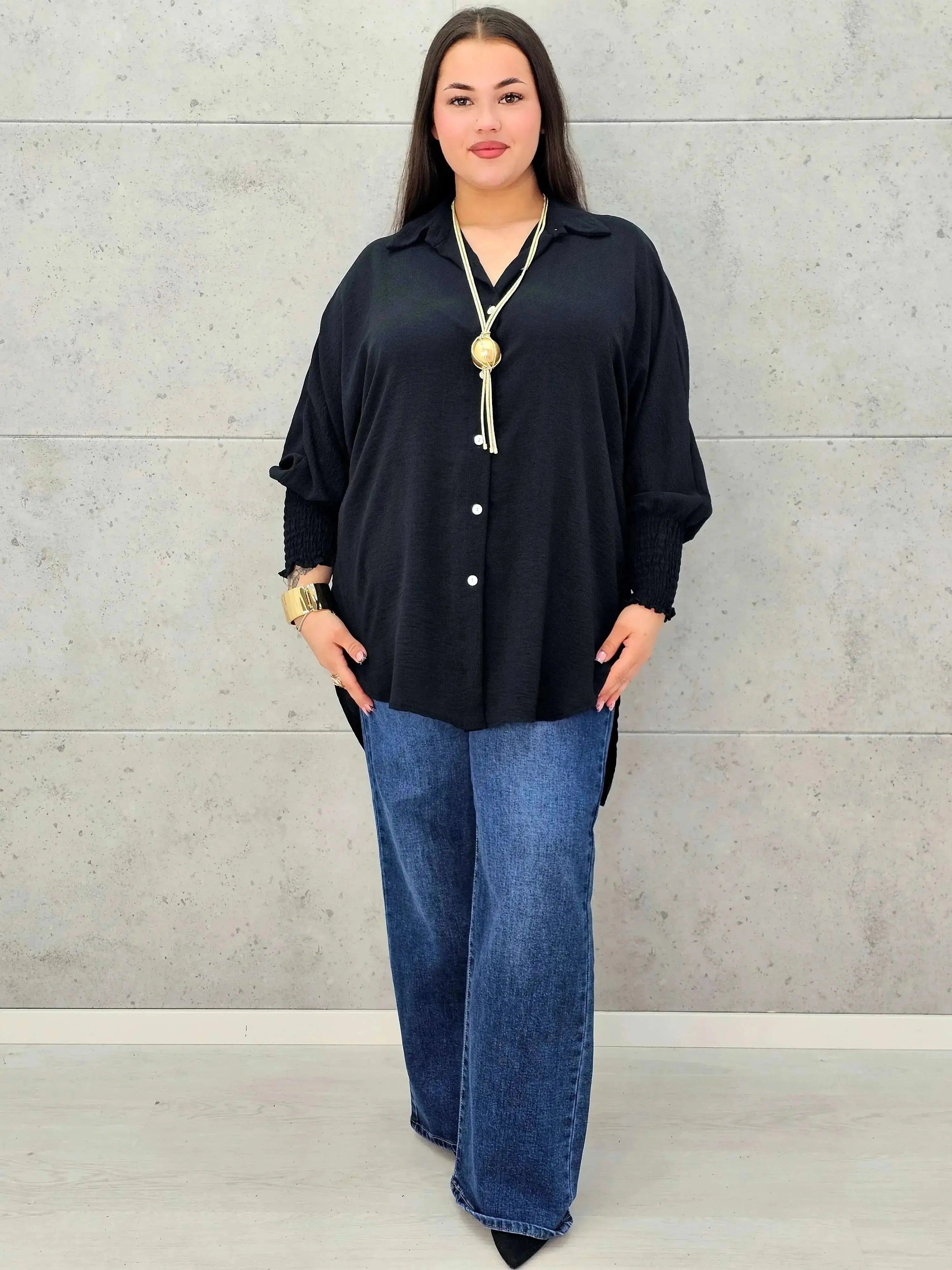 Koszulowa bluzka/tunika plus size ze ściągaczami – zielona, biała, czarna, czekoladowa, bordowa | Stylowa XL - Stylowa XL