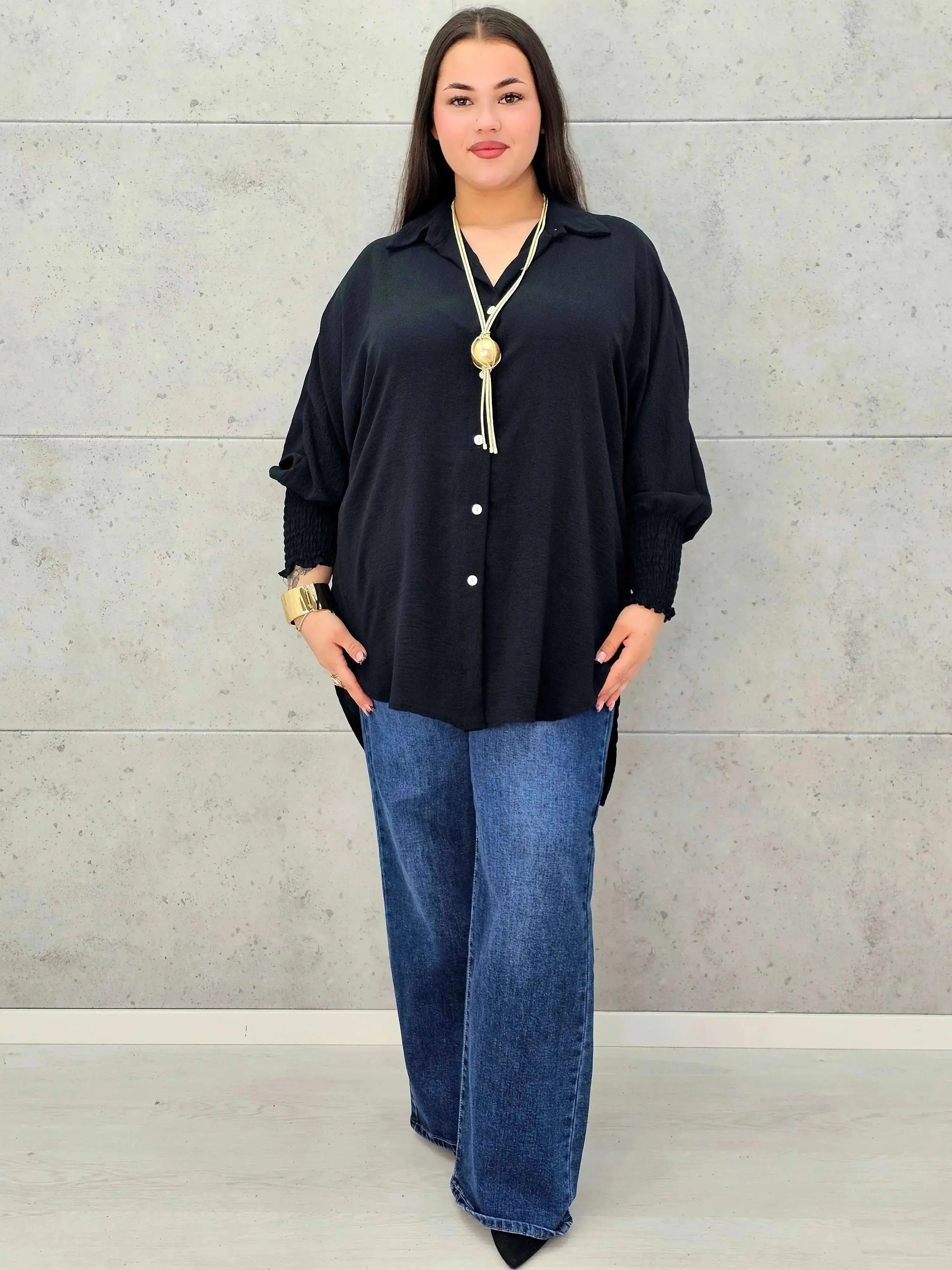 Koszulowa bluzka/tunika plus size ze ściągaczami – zielona, biała, czarna, czekoladowa, bordowa | Stylowa XL - Stylowa XL