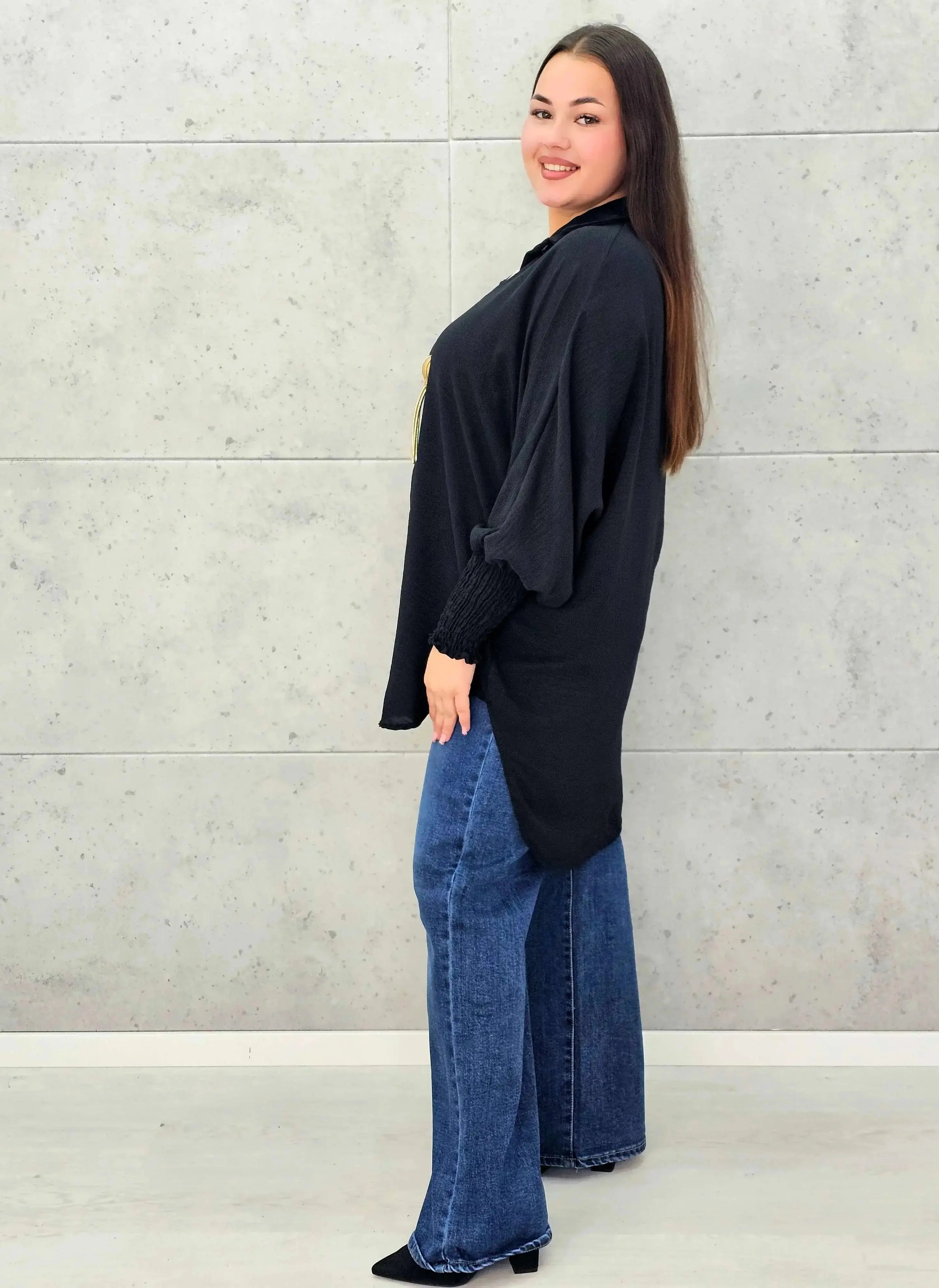 Koszulowa bluzka/tunika plus size ze ściągaczami – zielona, biała, czarna, czekoladowa, bordowa | Stylowa XL - Stylowa XL