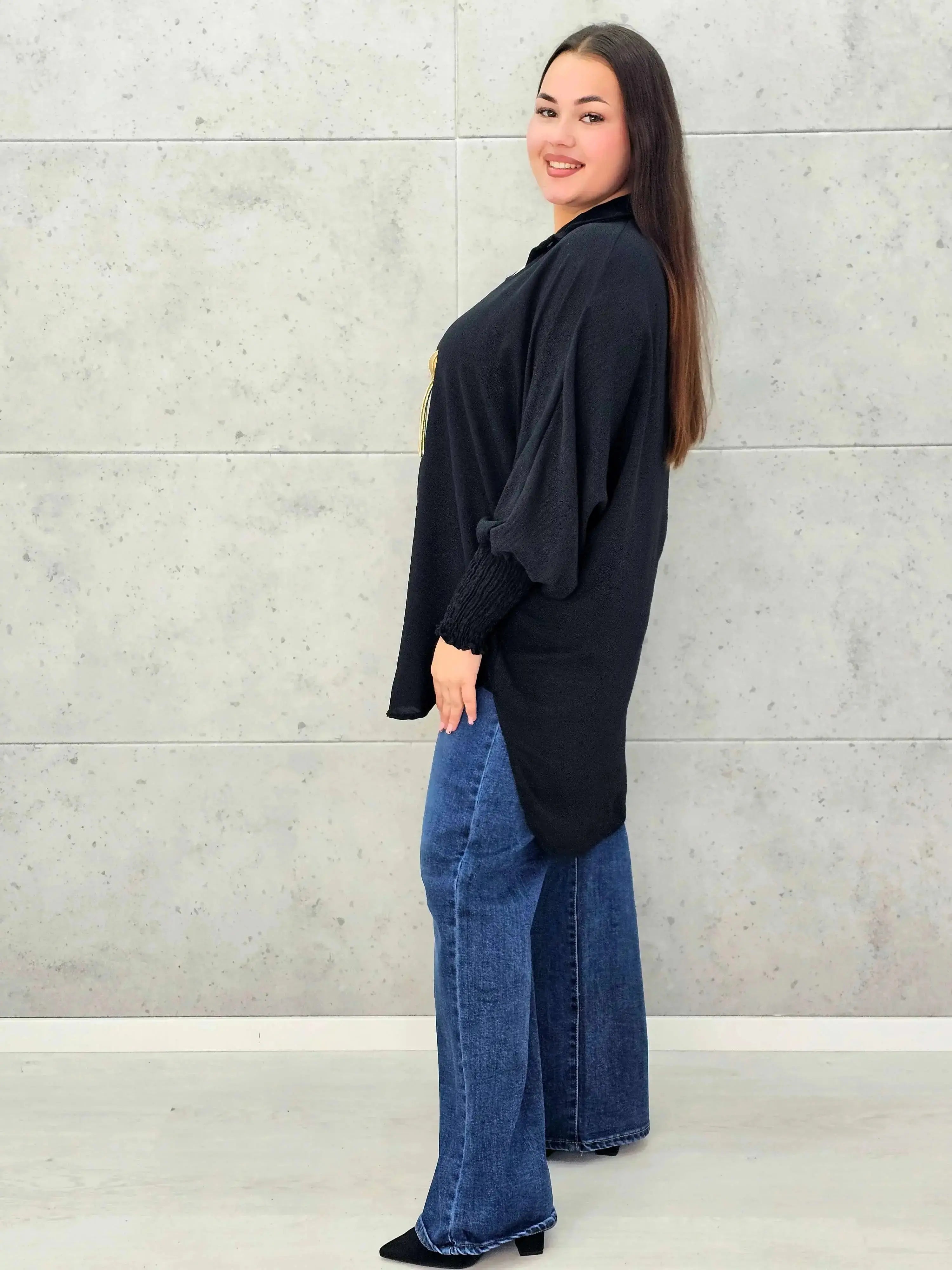 Koszulowa bluzka/tunika plus size ze ściągaczami – zielona, biała, czarna, czekoladowa, bordowa | Stylowa XL - Stylowa XL