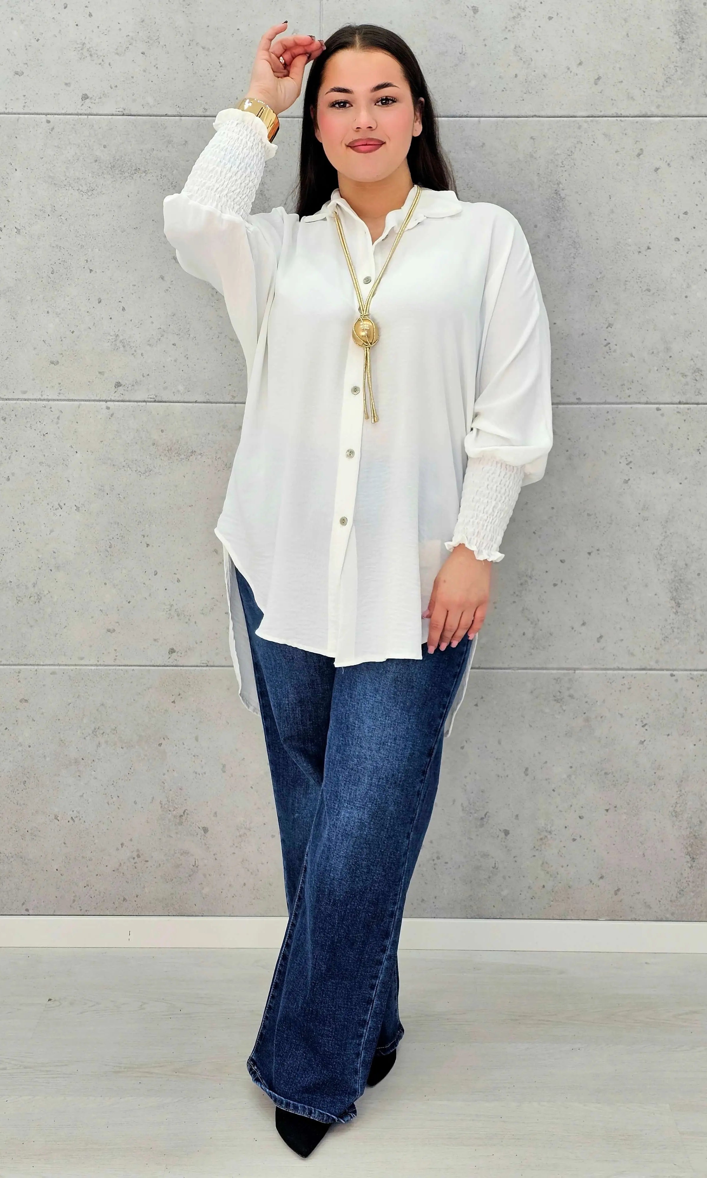 Koszulowa bluzka/tunika plus size ze ściągaczami – zielona, biała, czarna, czekoladowa, bordowa | Stylowa XL - Stylowa XL