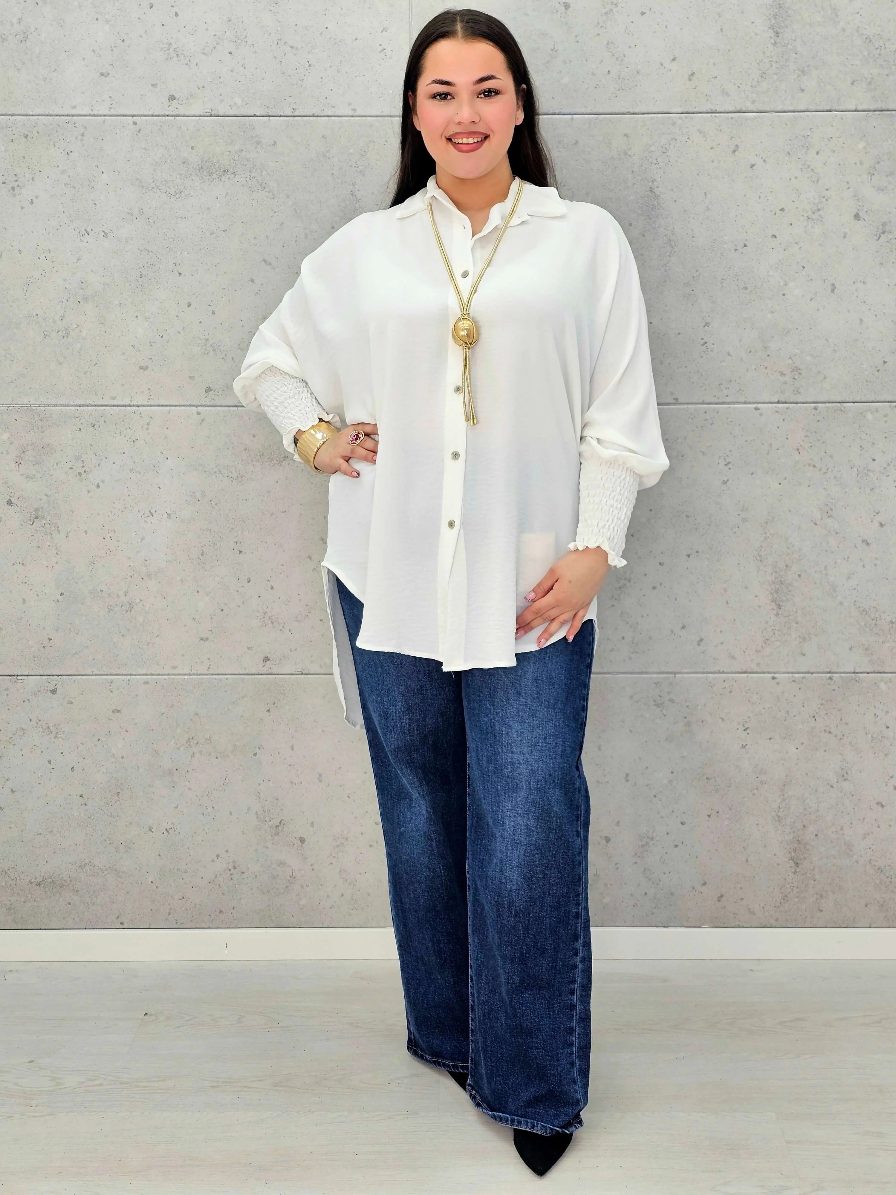 Koszulowa bluzka/tunika plus size ze ściągaczami – zielona, biała, czarna, czekoladowa, bordowa | Stylowa XL - Stylowa XL