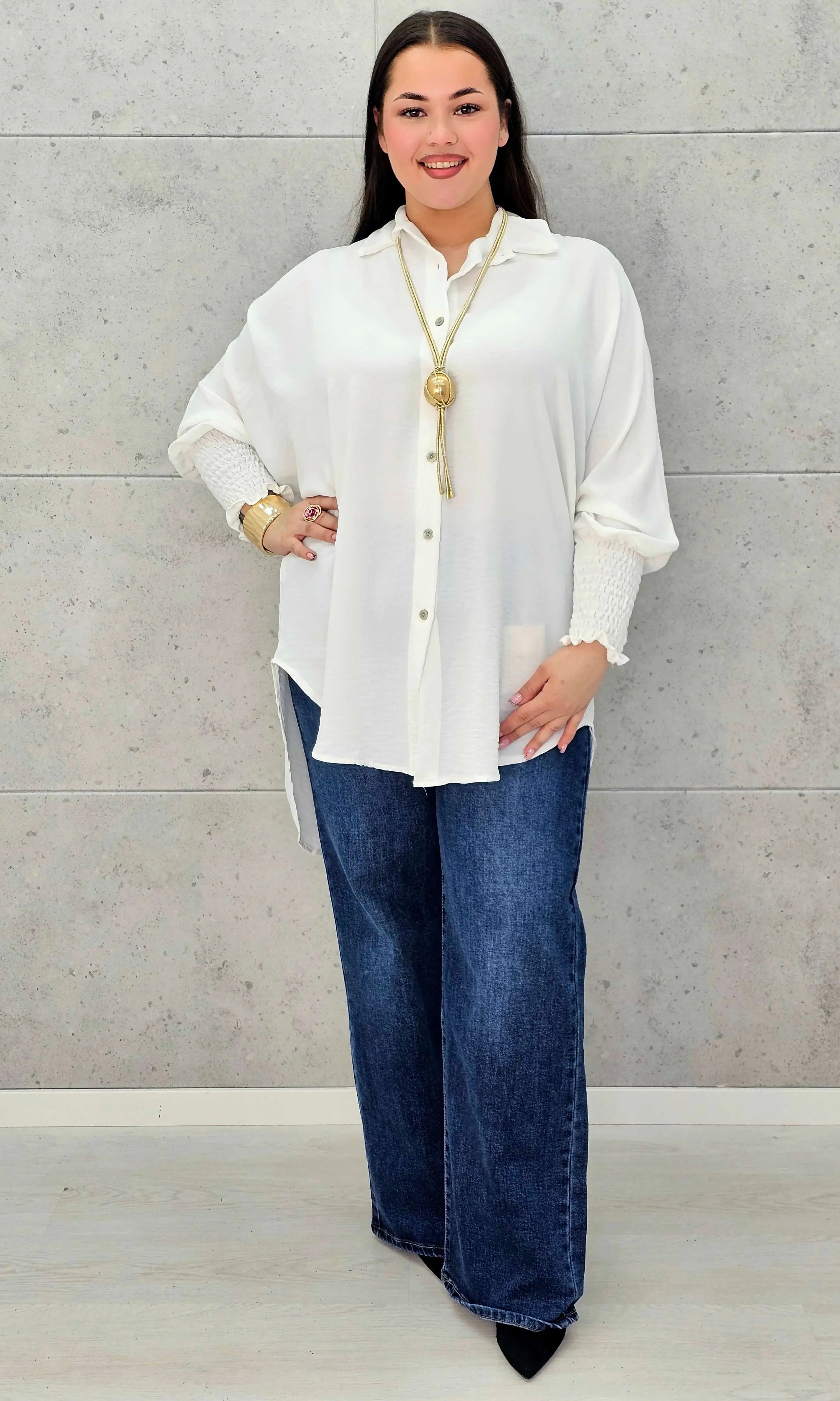 Koszulowa bluzka/tunika plus size ze ściągaczami – zielona, biała, czarna, czekoladowa, bordowa | Stylowa XL - Stylowa XL