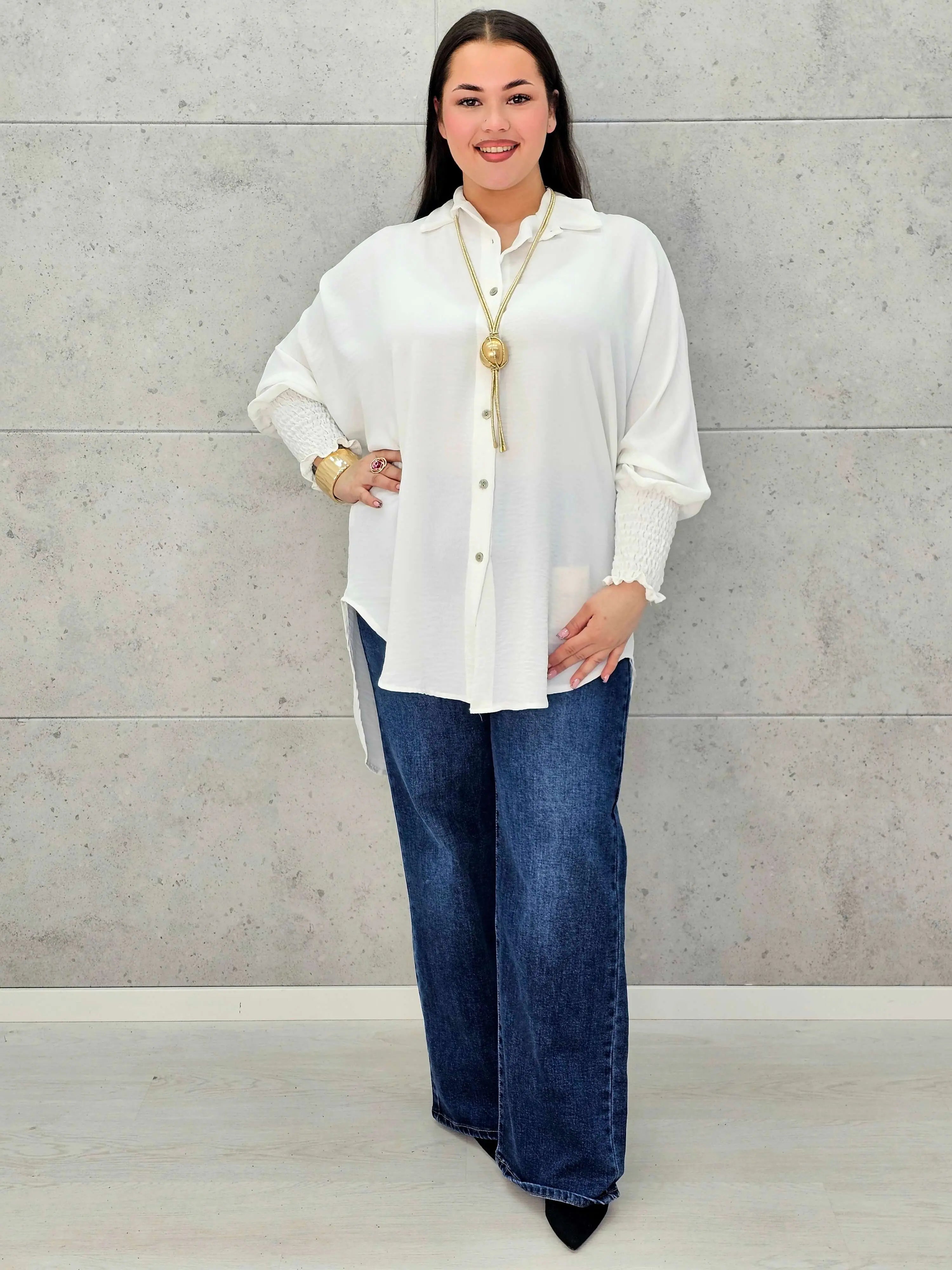 Koszulowa bluzka/tunika plus size ze ściągaczami – zielona, biała, czarna, czekoladowa, bordowa | Stylowa XL - Stylowa XL