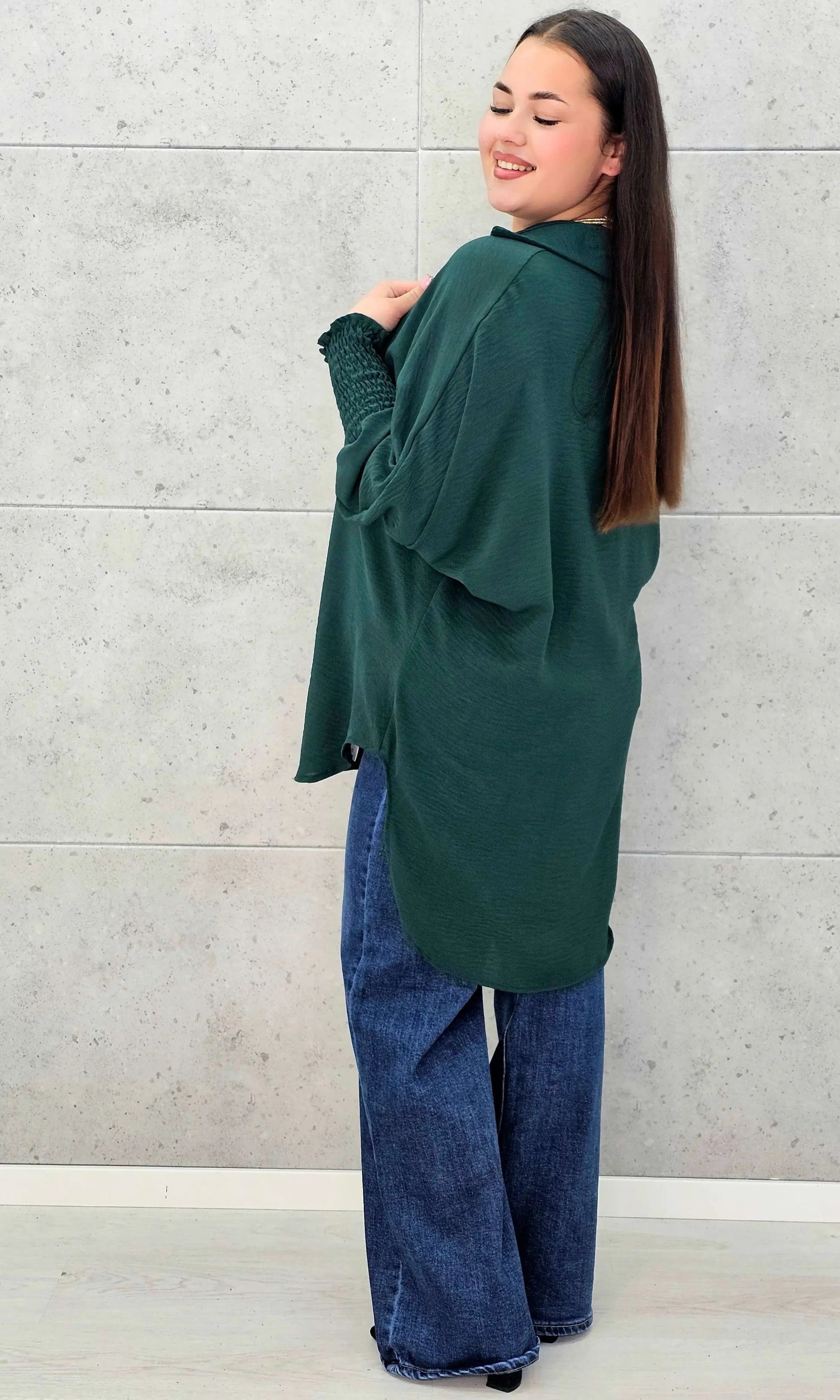 Koszulowa bluzka/tunika plus size ze ściągaczami – zielona, biała, czarna, czekoladowa, bordowa | Stylowa XL - Stylowa XL