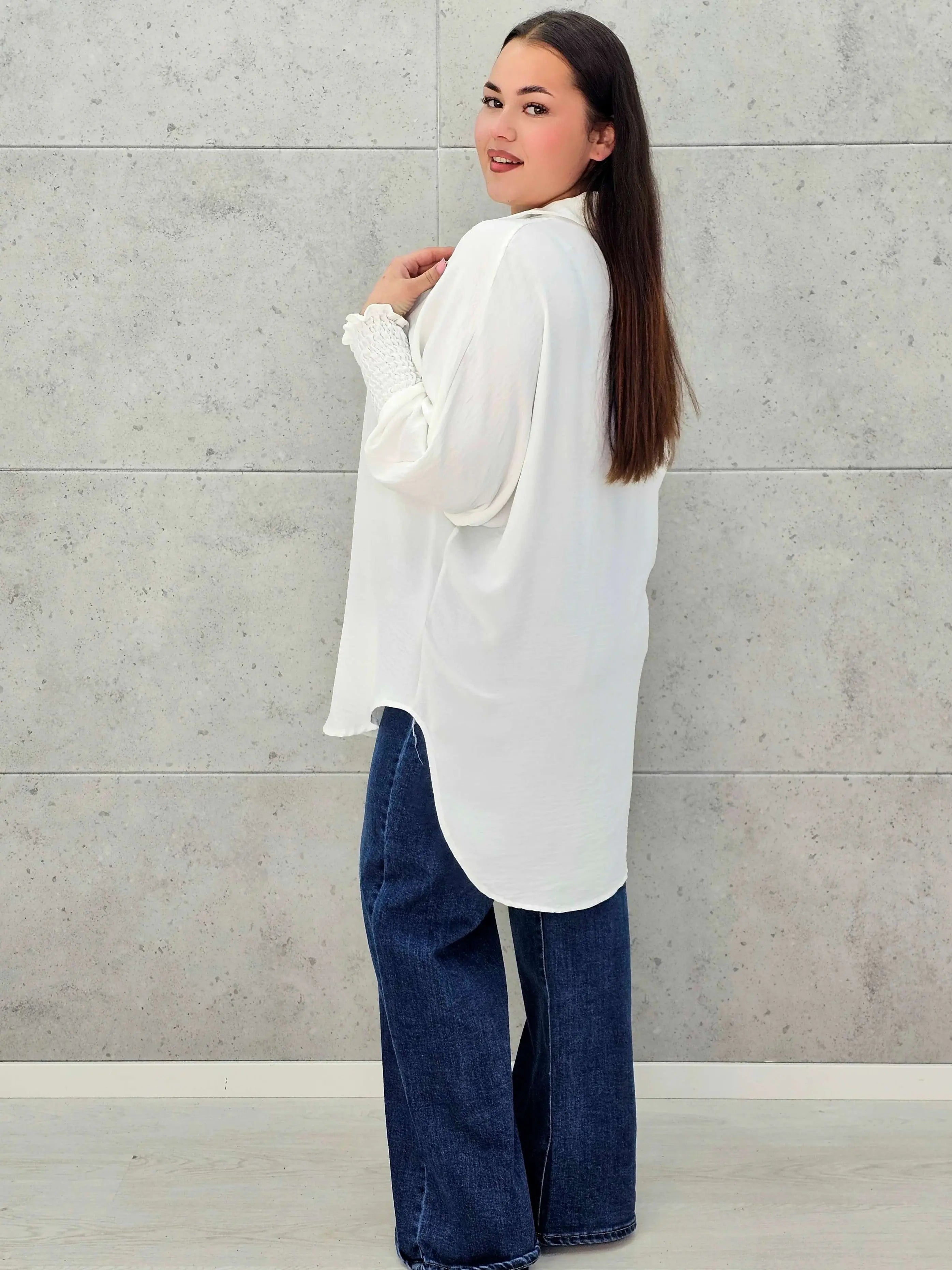 Koszulowa bluzka/tunika plus size ze ściągaczami – zielona, biała, czarna, czekoladowa, bordowa | Stylowa XL - Stylowa XL