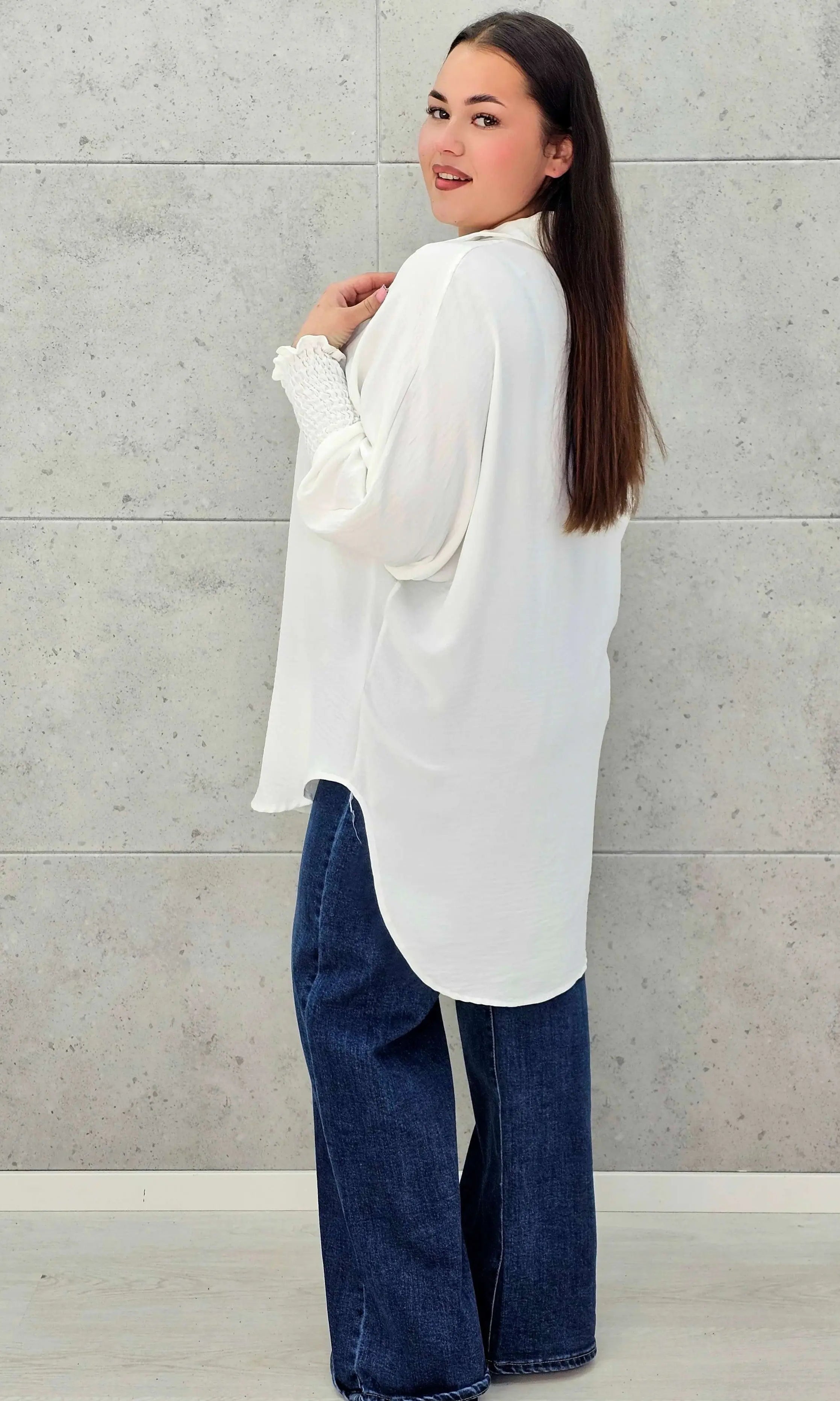 Koszulowa bluzka/tunika plus size ze ściągaczami – zielona, biała, czarna, czekoladowa, bordowa | Stylowa XL - Stylowa XL