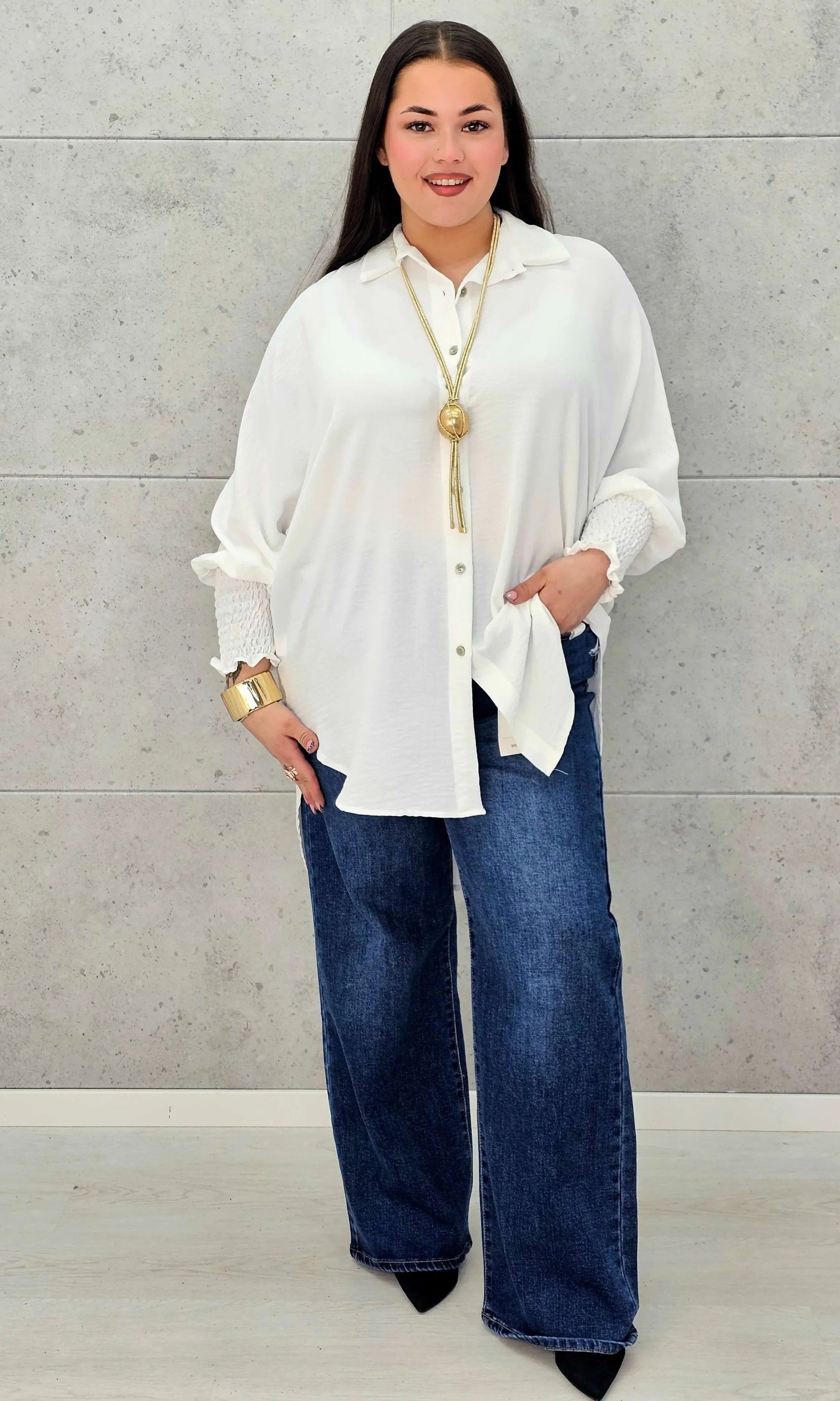 Koszulowa bluzka/tunika plus size ze ściągaczami – zielona, biała, czarna, czekoladowa, bordowa | Stylowa XL - Stylowa XL