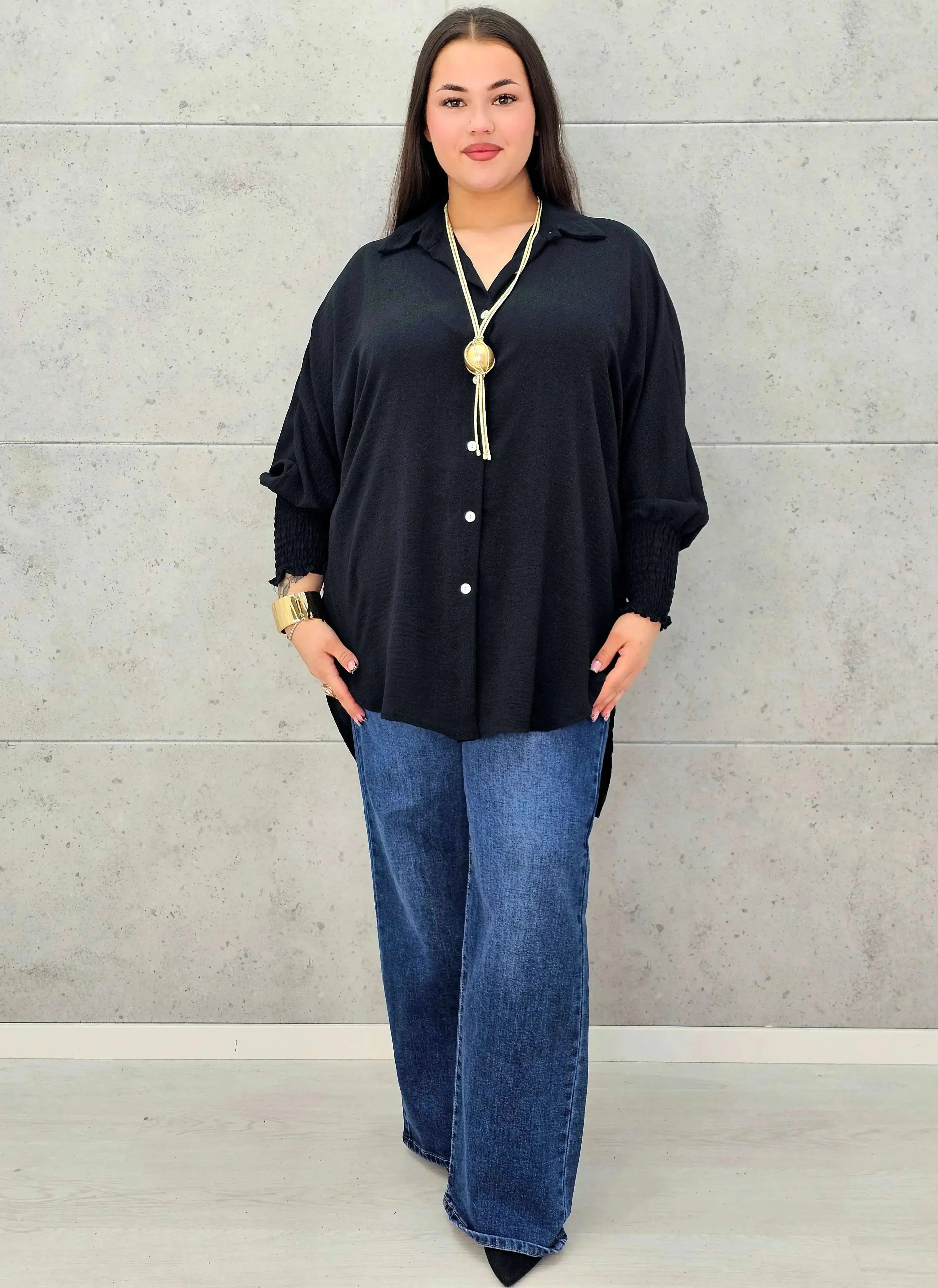 Koszulowa bluzka/tunika plus size ze ściągaczami – zielona, biała, czarna, czekoladowa, bordowa | Stylowa XL - Stylowa XL