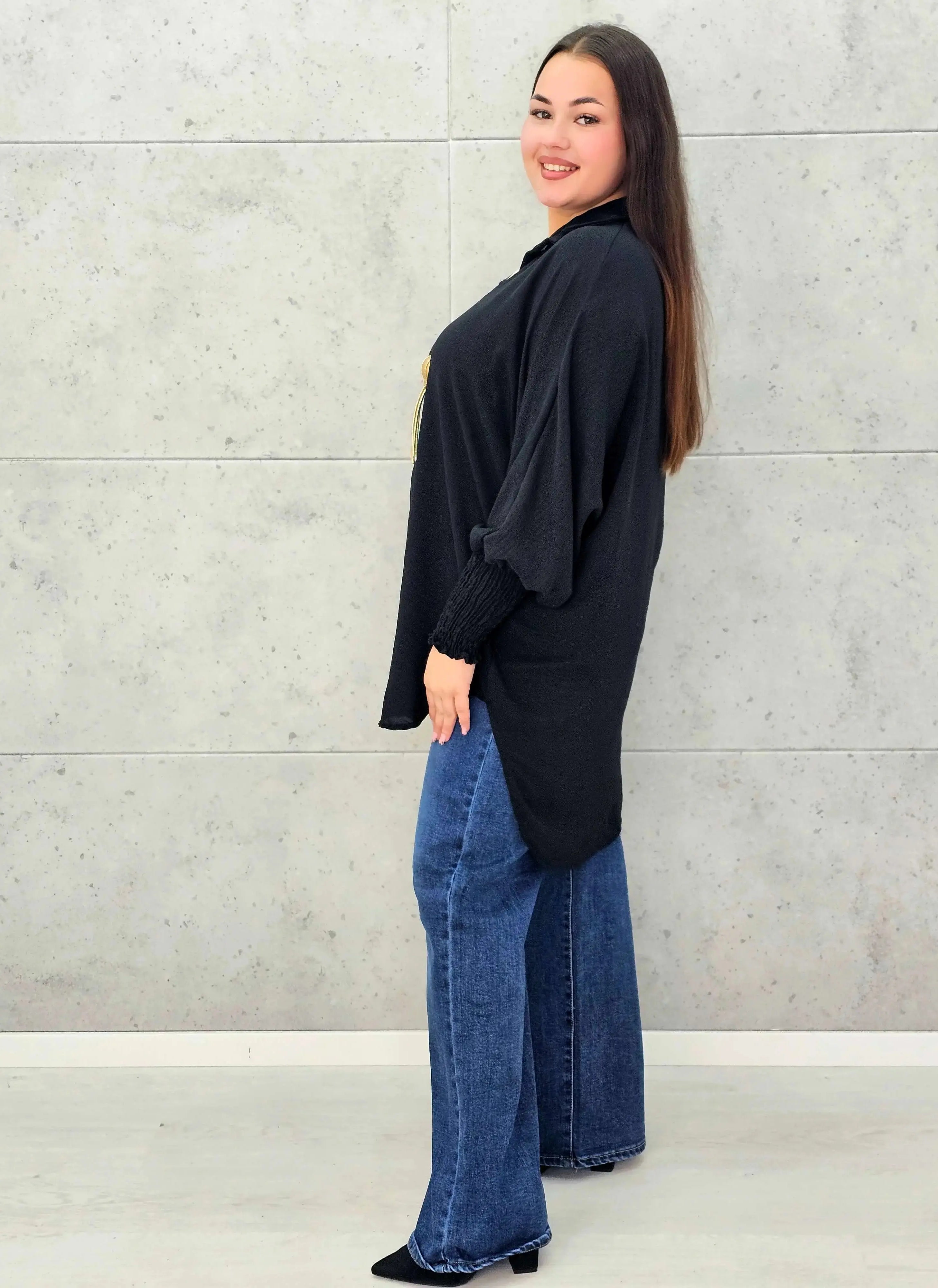 Koszulowa bluzka/tunika plus size ze ściągaczami – zielona, biała, czarna, czekoladowa, bordowa | Stylowa XL - Stylowa XL