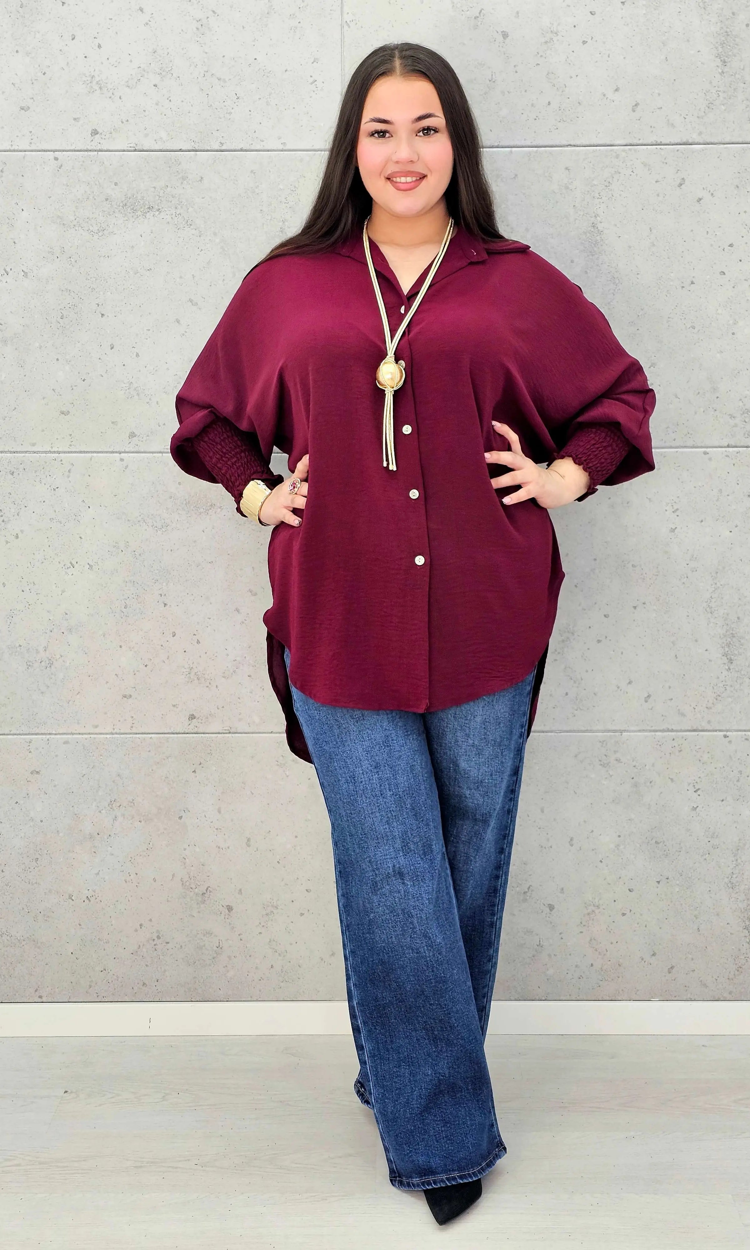 Koszulowa bluzka/tunika plus size ze ściągaczami – zielona, biała, czarna, czekoladowa, bordowa | Stylowa XL - Stylowa XL