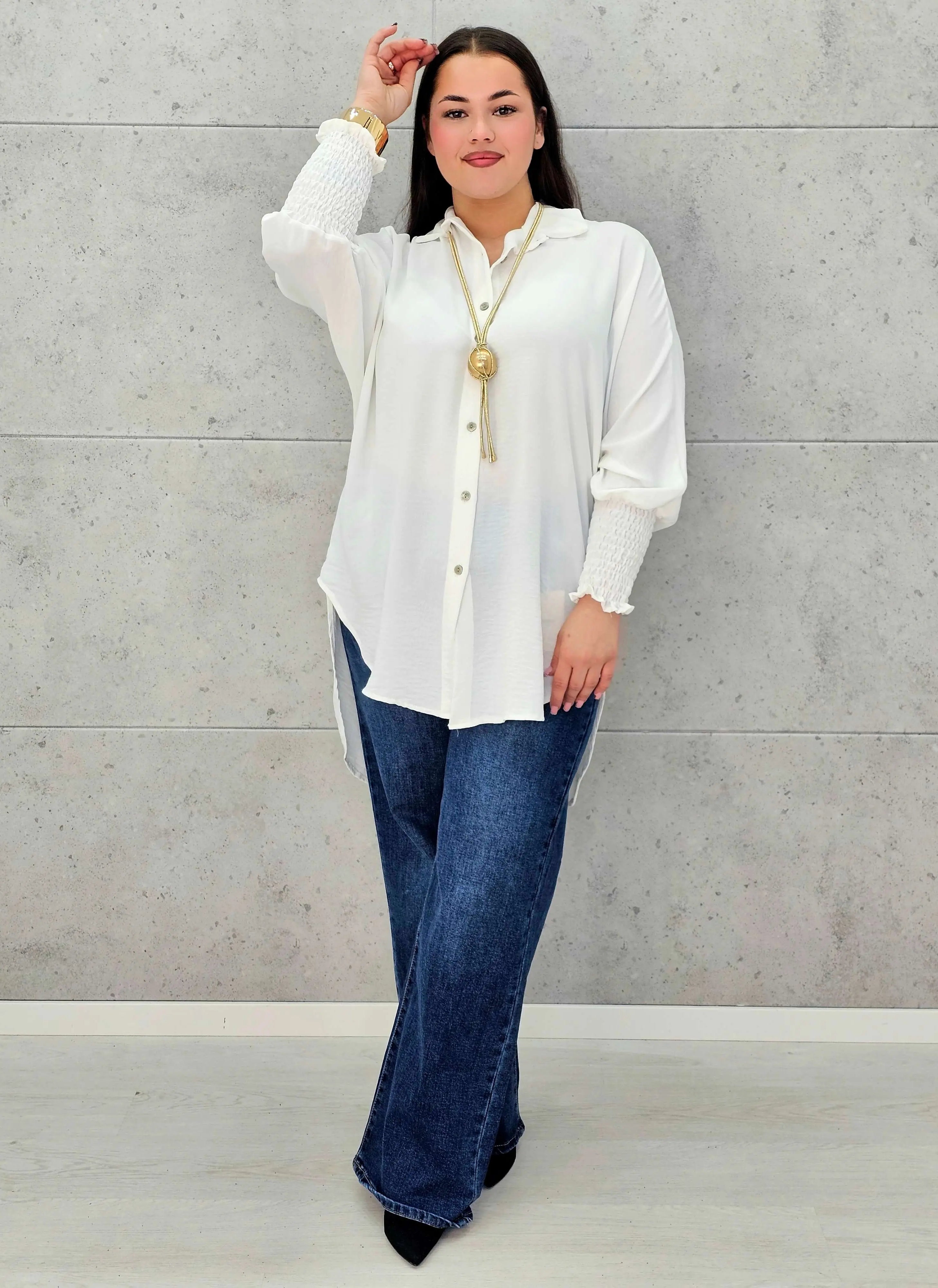 Koszulowa bluzka/tunika plus size ze ściągaczami – zielona, biała, czarna, czekoladowa, bordowa | Stylowa XL Stylowa XL