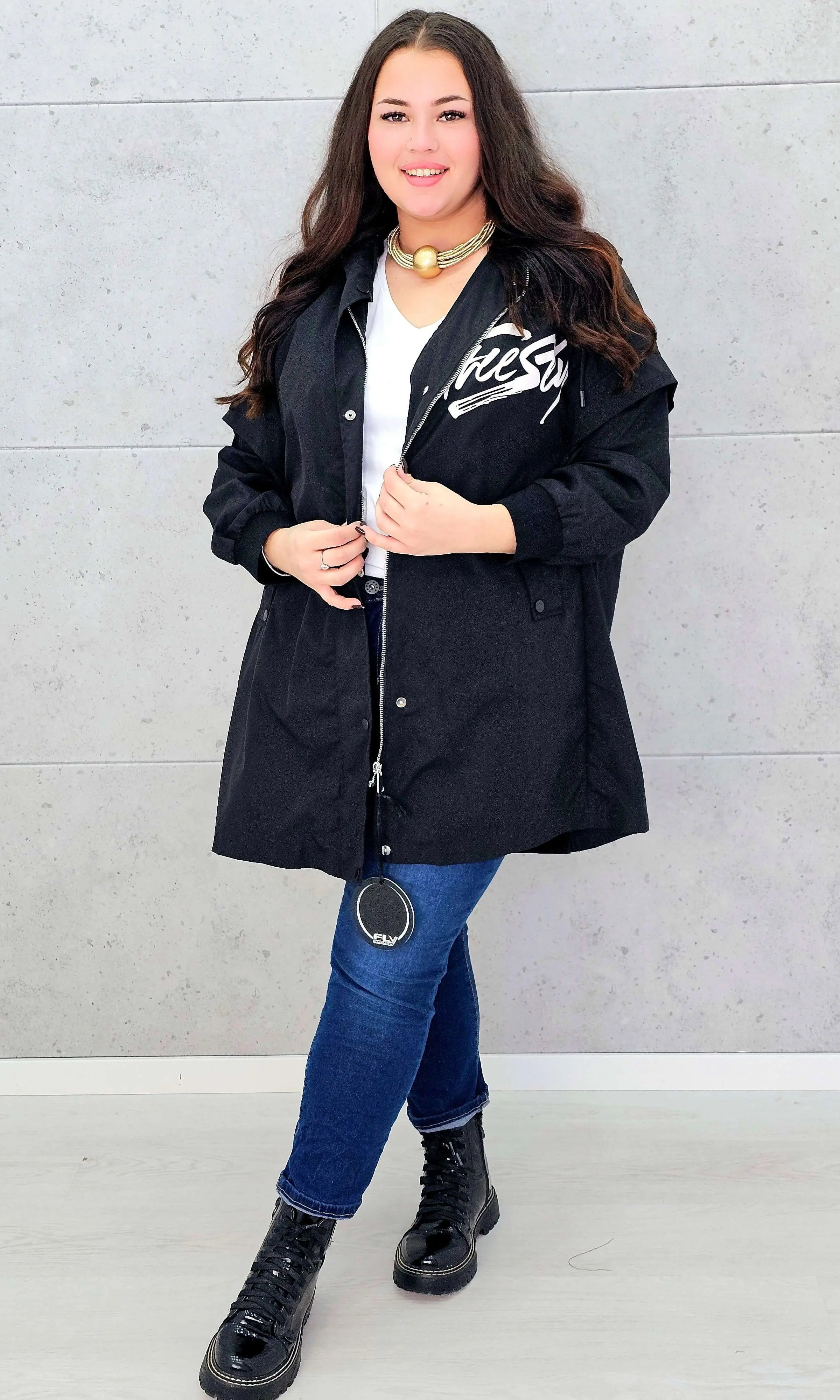Kurtka damska z nadrukiem freestyle XXL – modny miejski styl w wersji plus size Stylowa XL