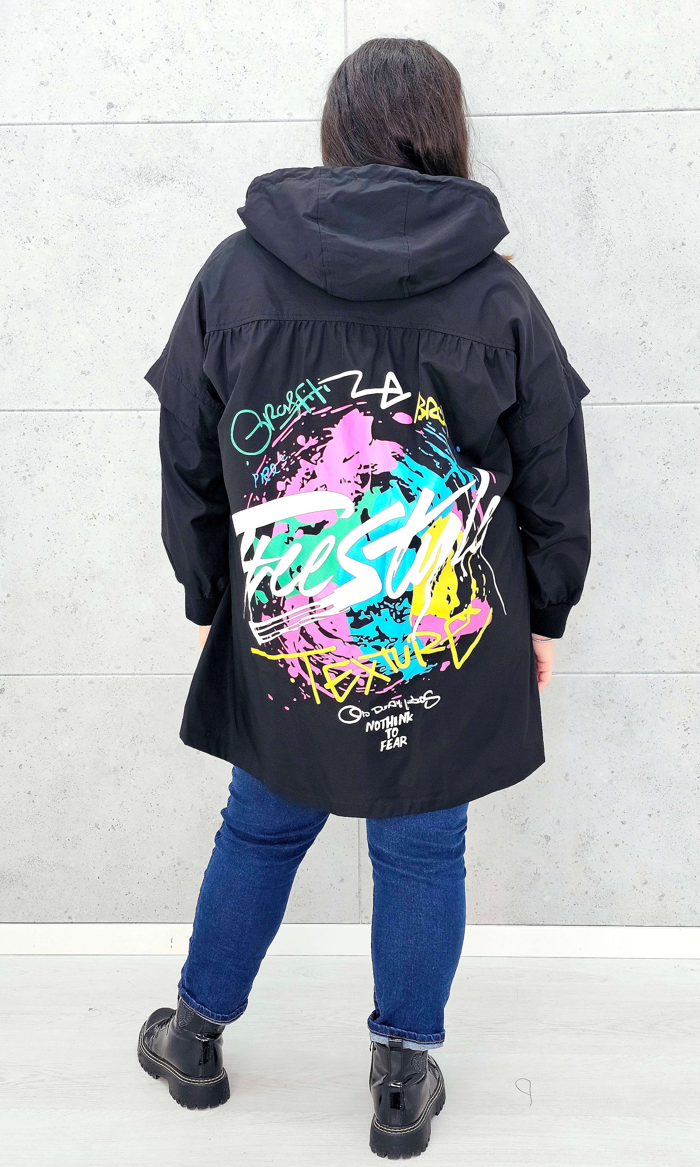Kurtka damska z nadrukiem freestyle XXL – modny miejski styl w wersji plus size Stylowa XL