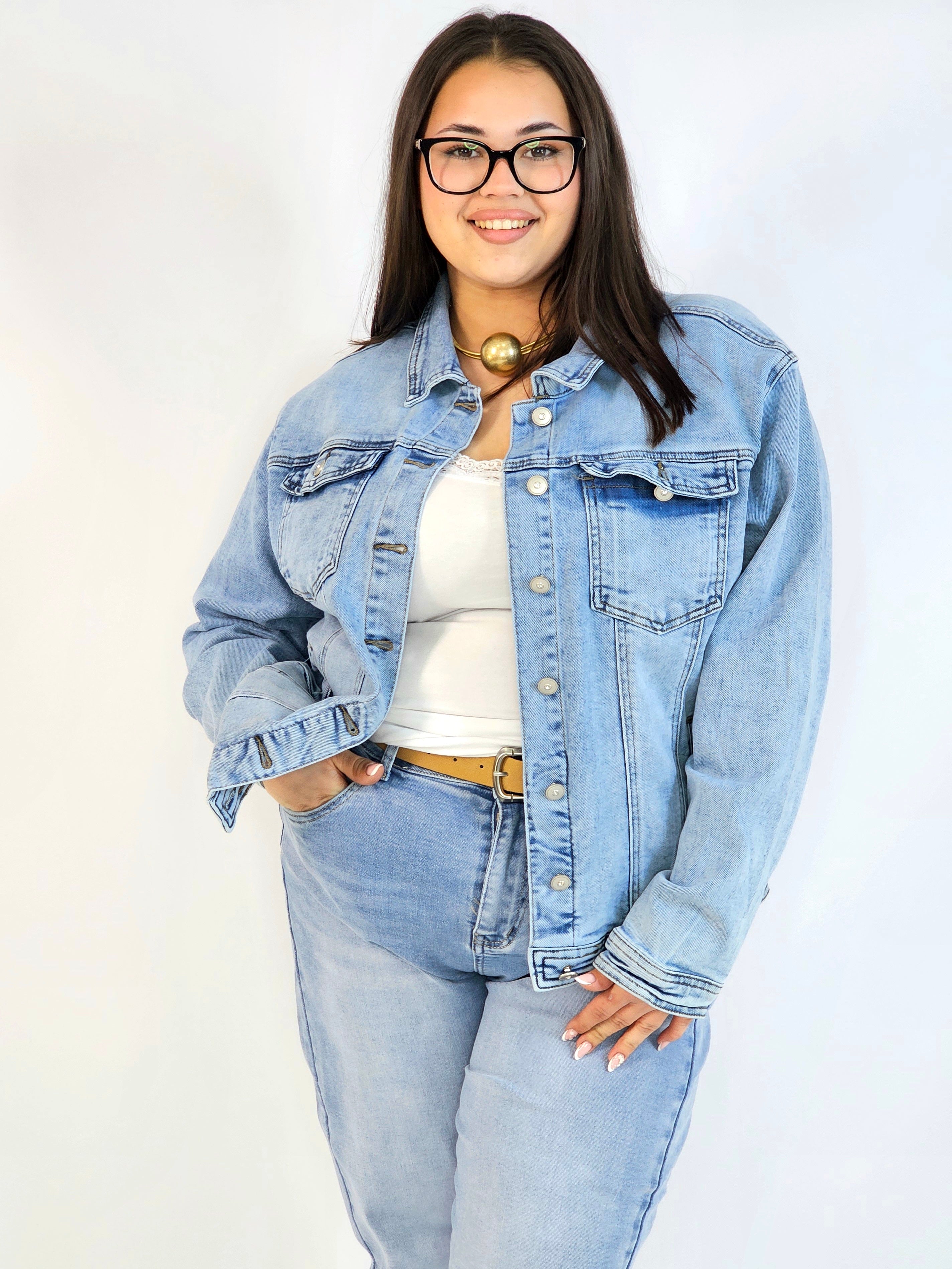 Kurtka jeansowa plus size – klasyczna katana jeansowa damska Stylowa XL