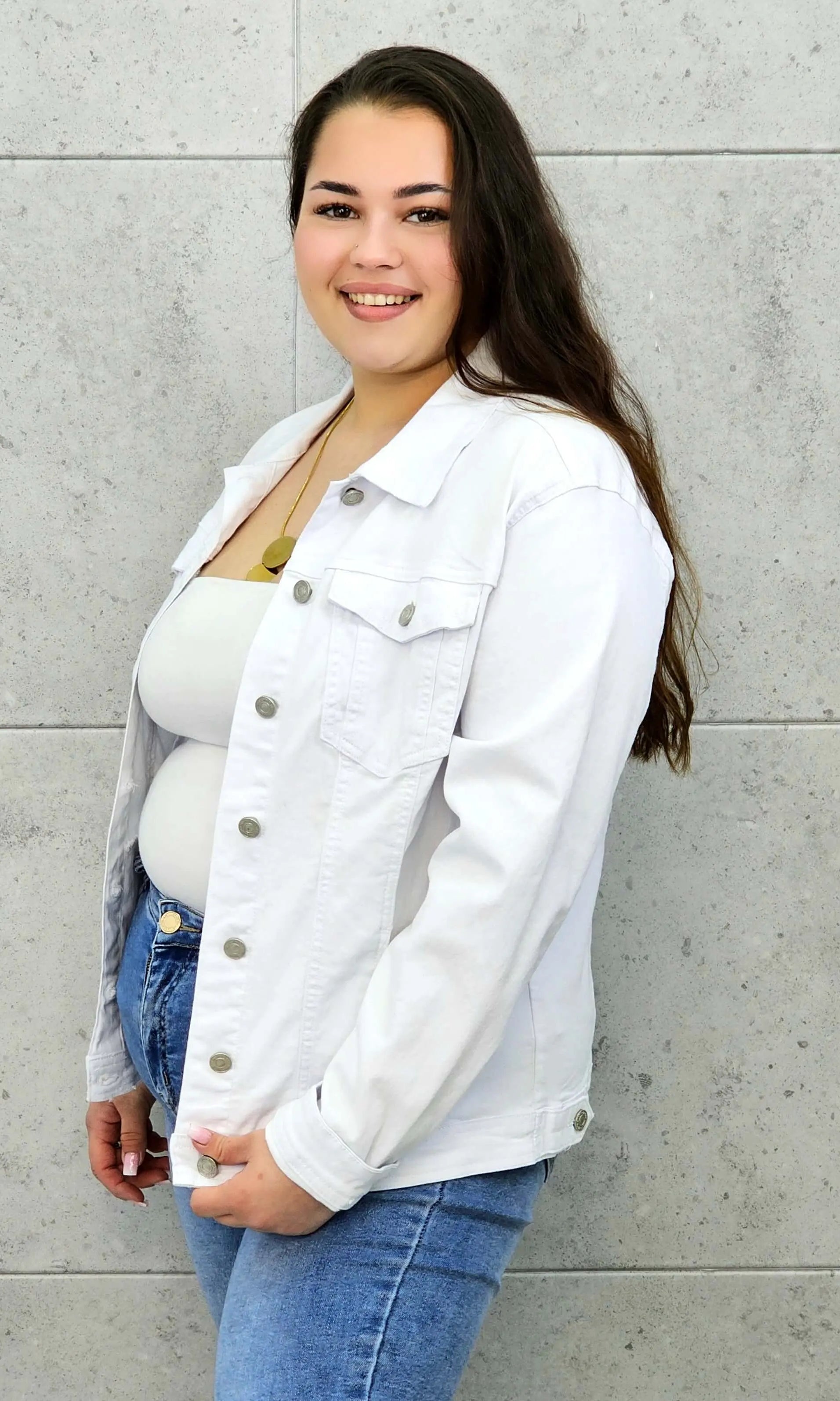 Kurtka jeansowa plus size biała – klasyczna katana XXL Stylowa XL Stylowa XL