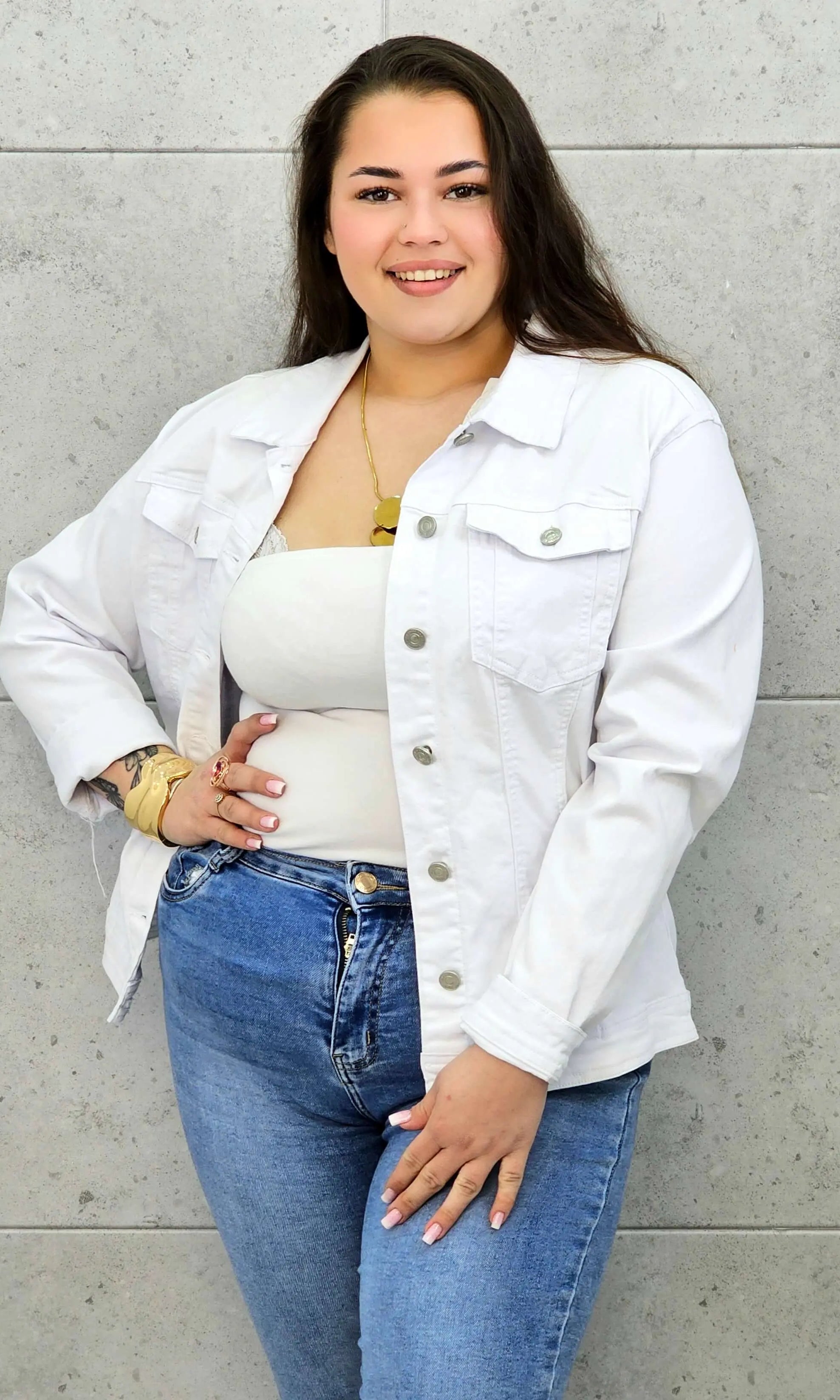 Kurtka jeansowa plus size biała – klasyczna katana XXL Stylowa XL Stylowa XL