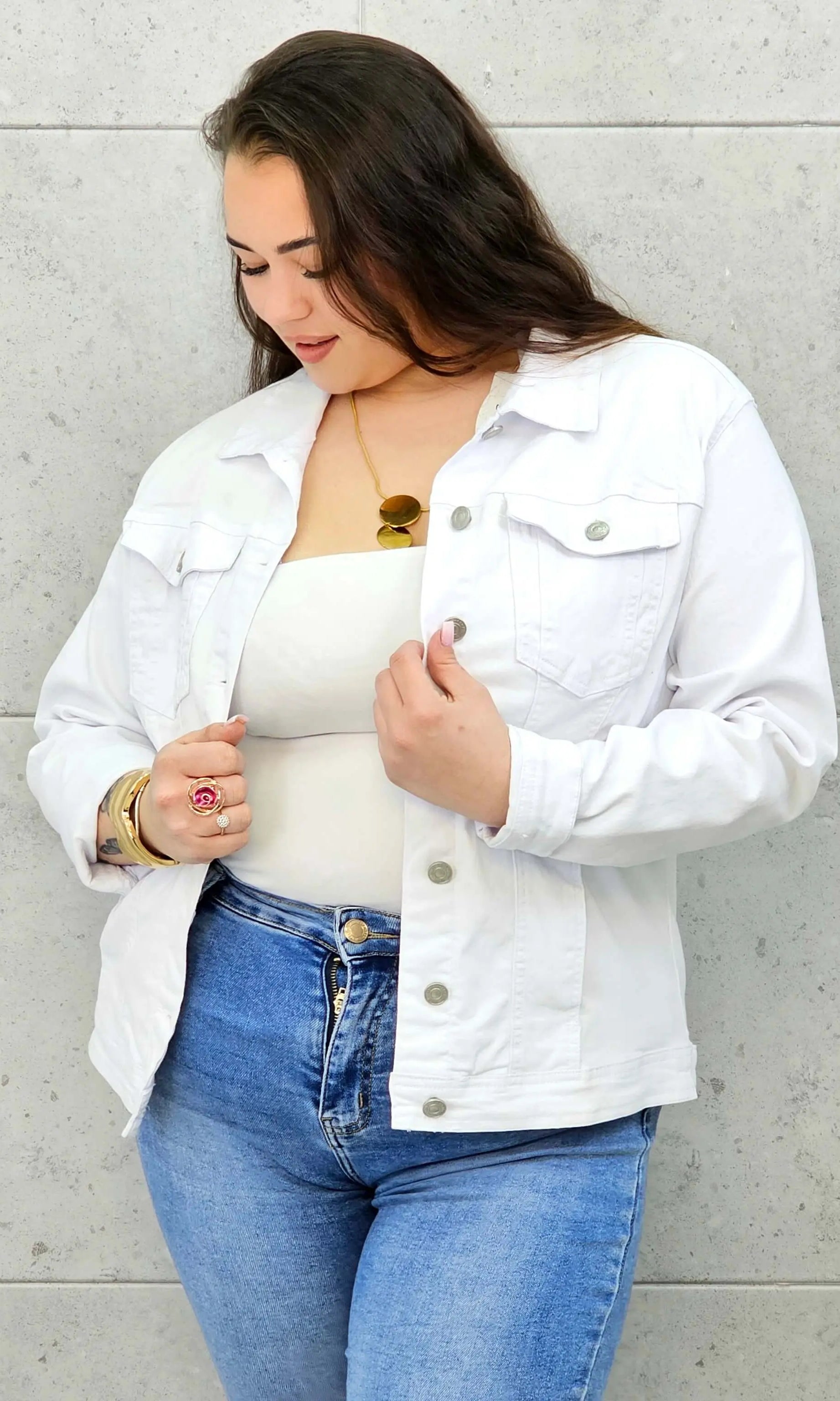 Kurtka jeansowa plus size biała – klasyczna katana XXL Stylowa XL Stylowa XL