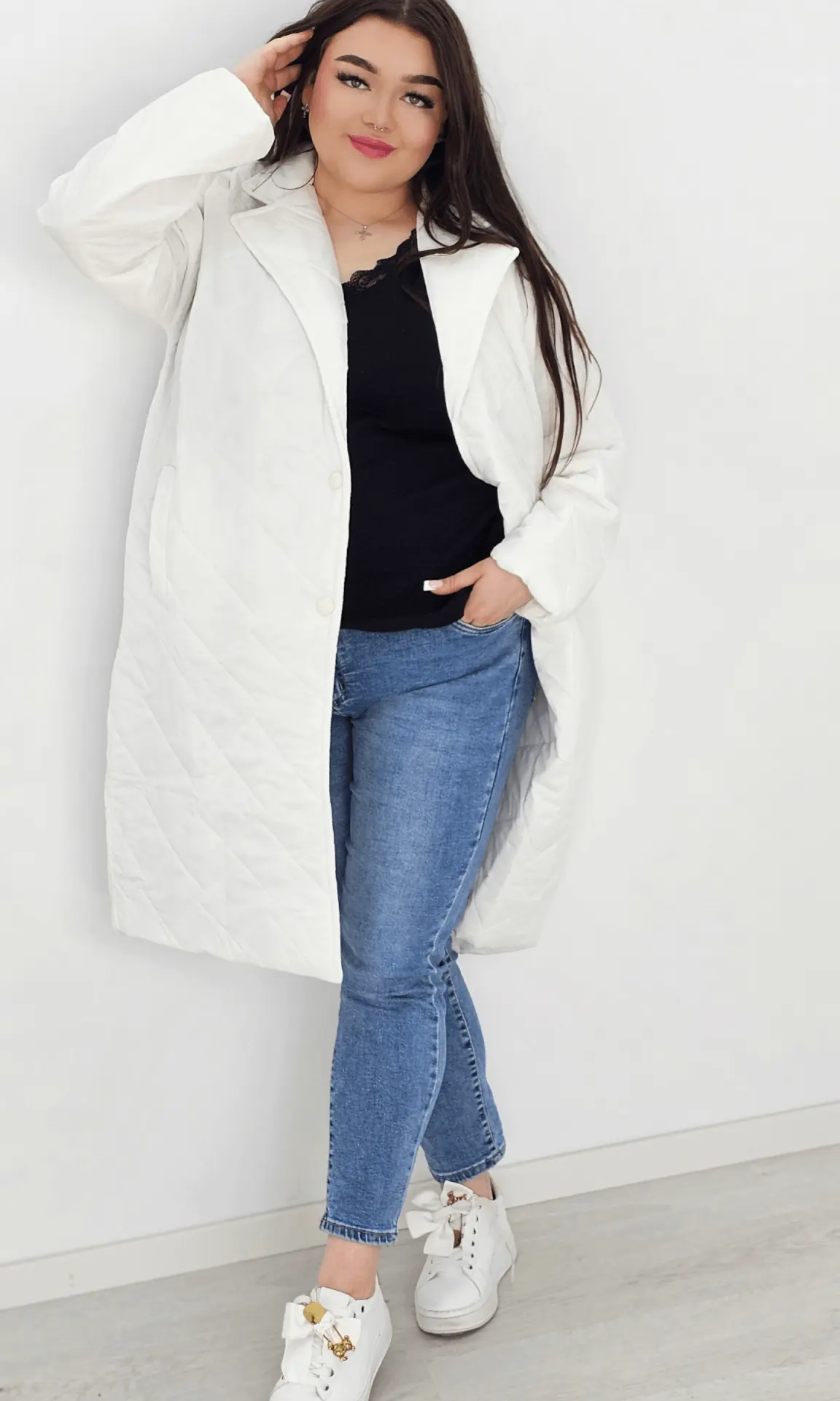 Kurtka pikowana przejściowa bez kaptura - biała Stylowa XL