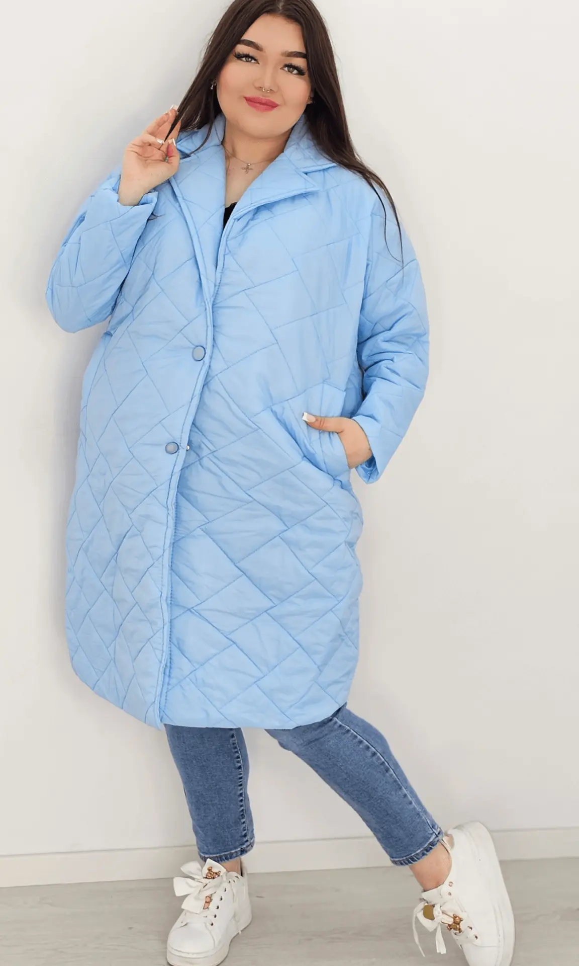 Kurtka pikowana przejściowa bez kaptura - niebieska Stylowa XL