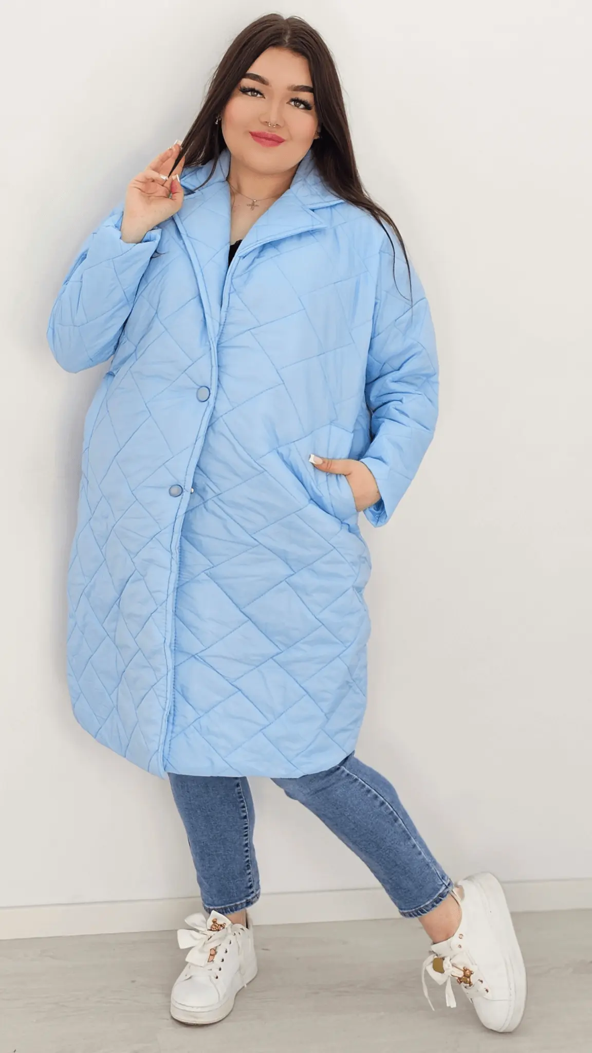 Kurtka pikowana przejściowa bez kaptura - niebieska Stylowa XL